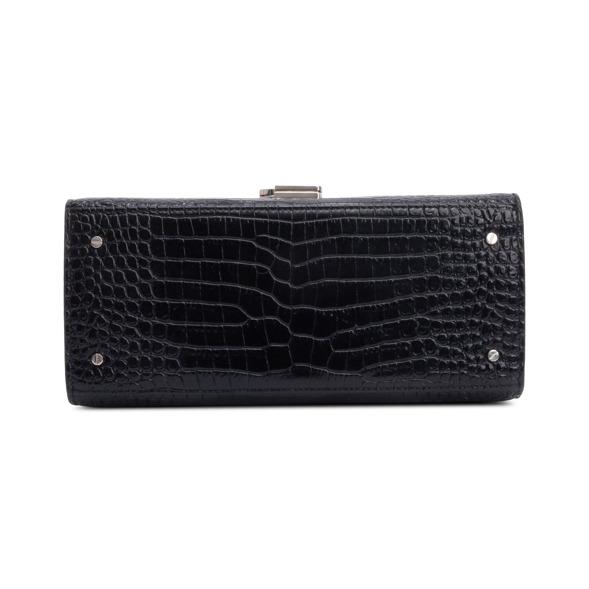 Saint Laurent 2020 Black Croc-Embossed Leather Cassandra Medium Top Handle Bag