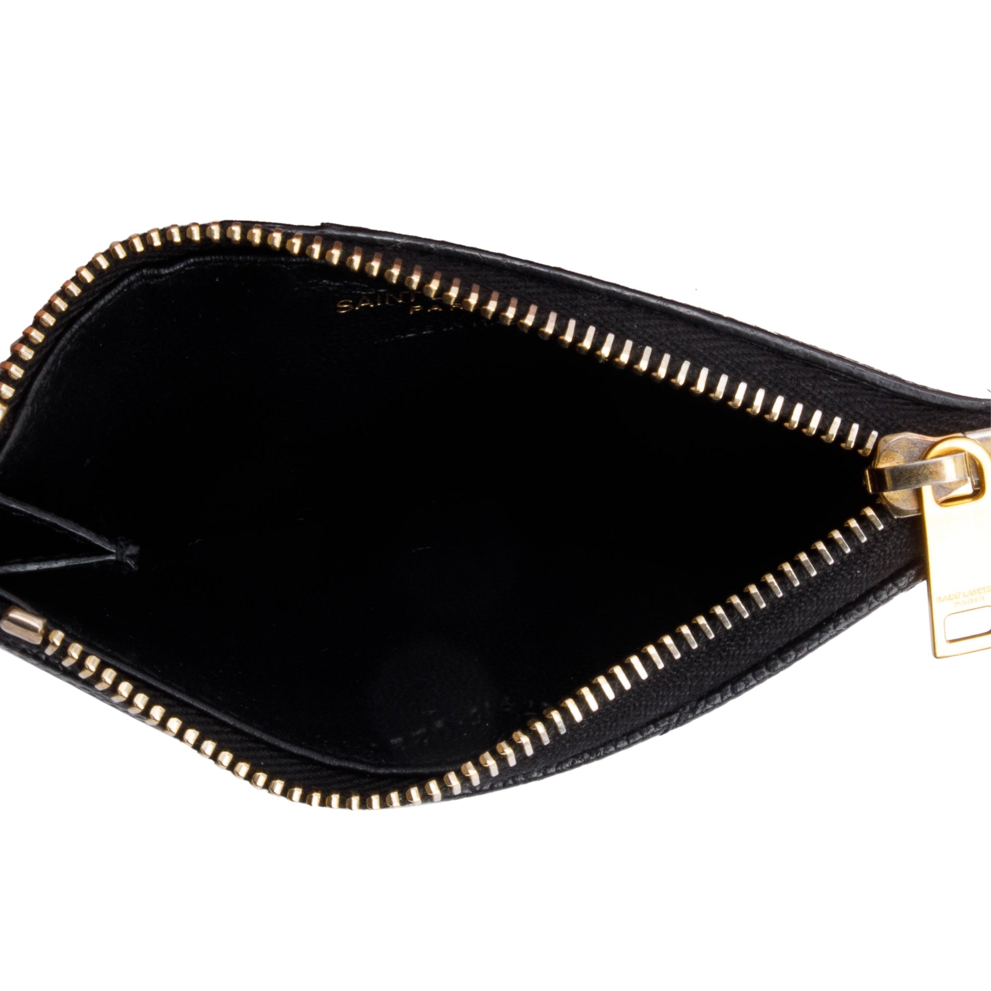 Saint Laurent 2020 Black Grain De Poudre Embossed Leather Cassandre Matelasse Fragments Zipped Card Case w/ Box