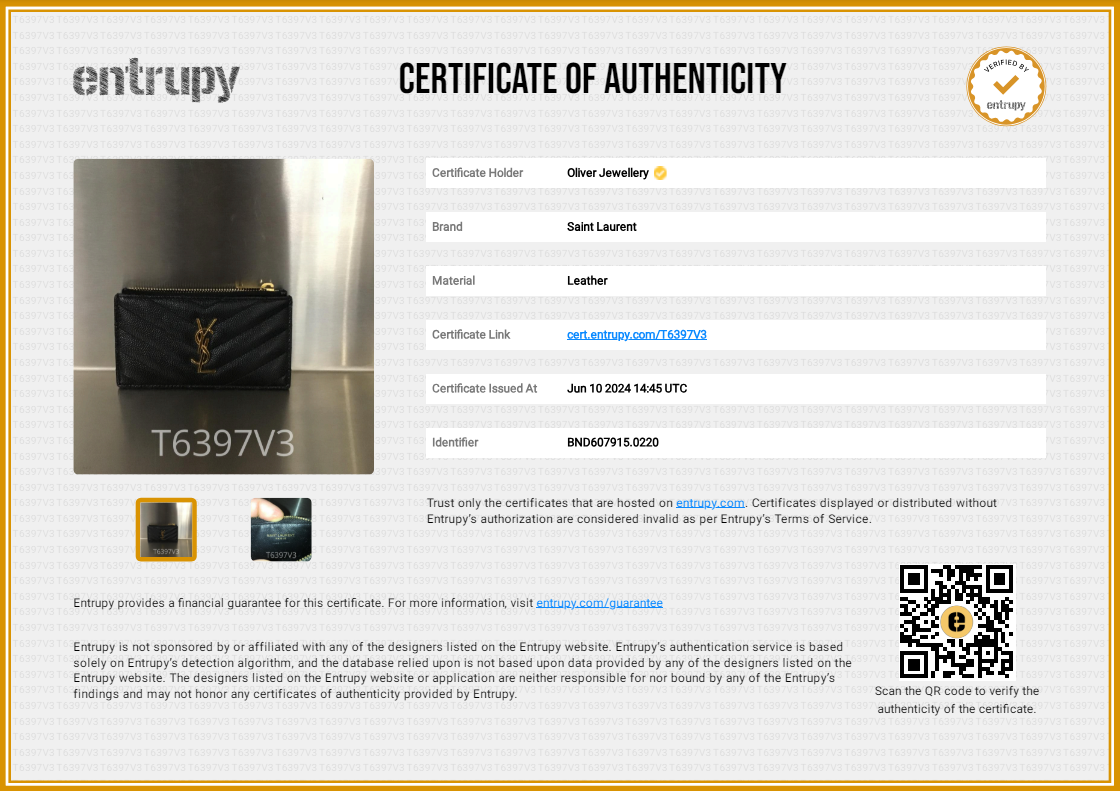 Saint Laurent 2020 Black Grain De Poudre Embossed Leather Cassandre Matelasse Fragments Zipped Card Case w/ Box