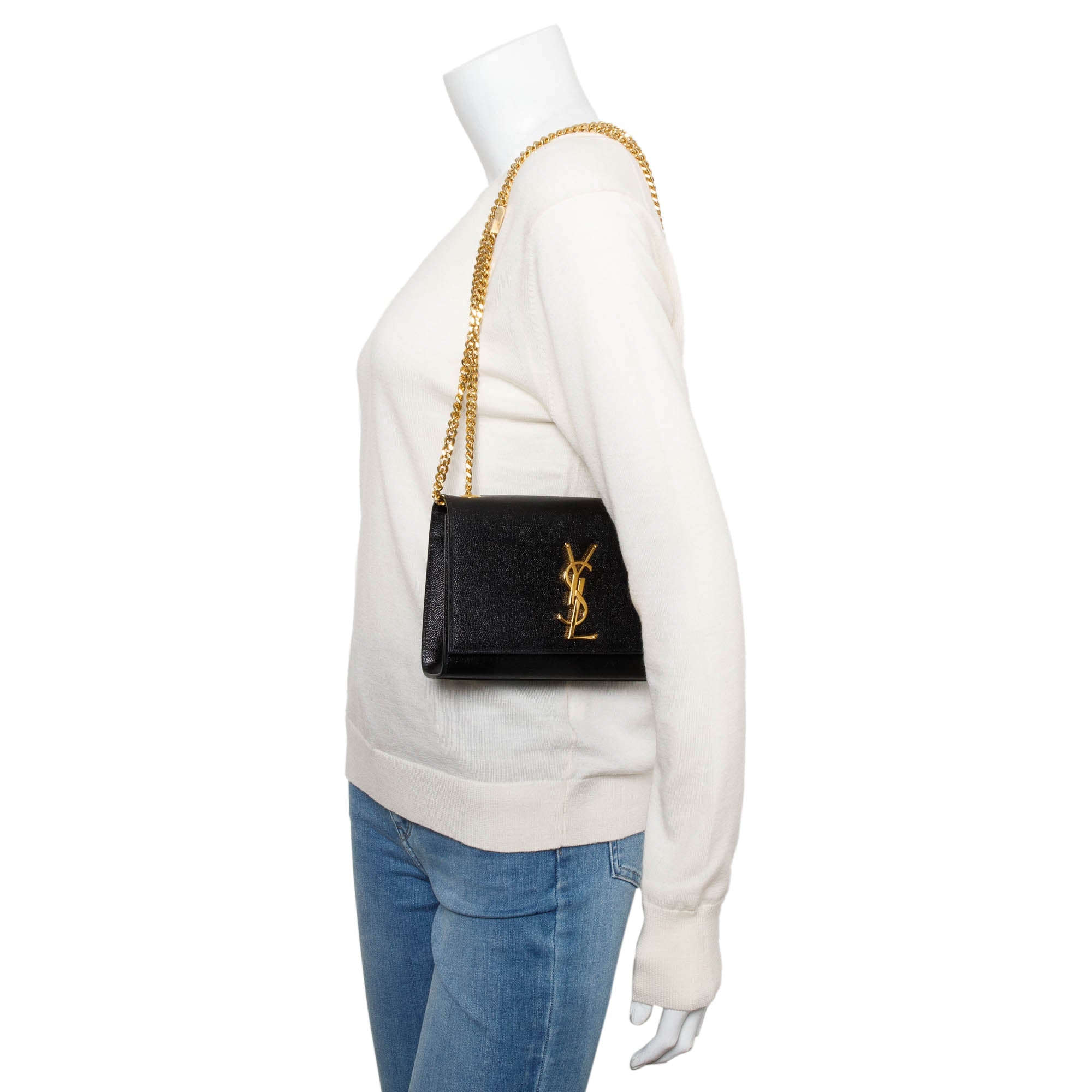 Saint Laurent 2020 Black Grain De Poudre Leather Small Kate Bag w/ Box