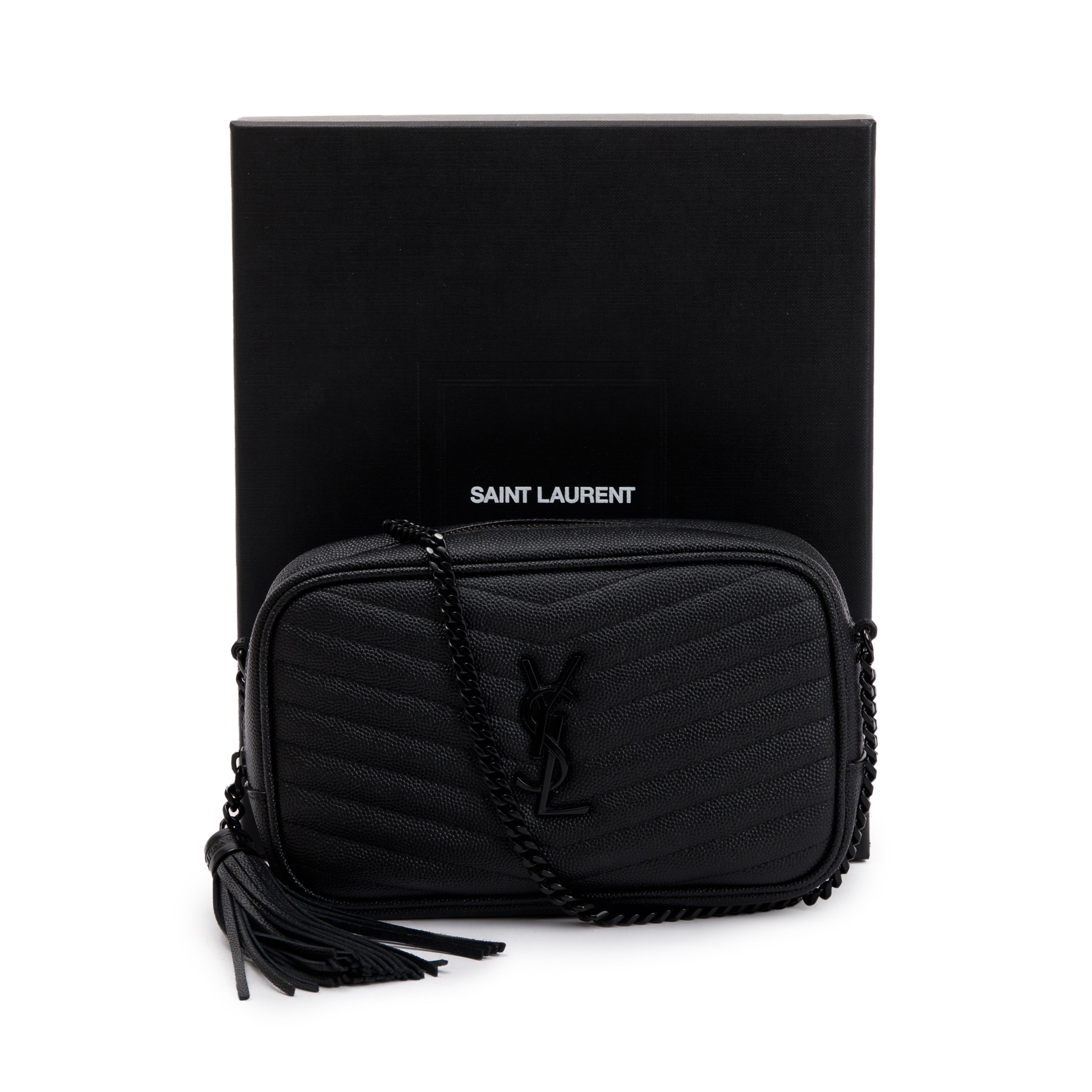 Saint Laurent 2020 Black Grain de Poudre Matelasse Mini Lou Camera Bag w/ Box