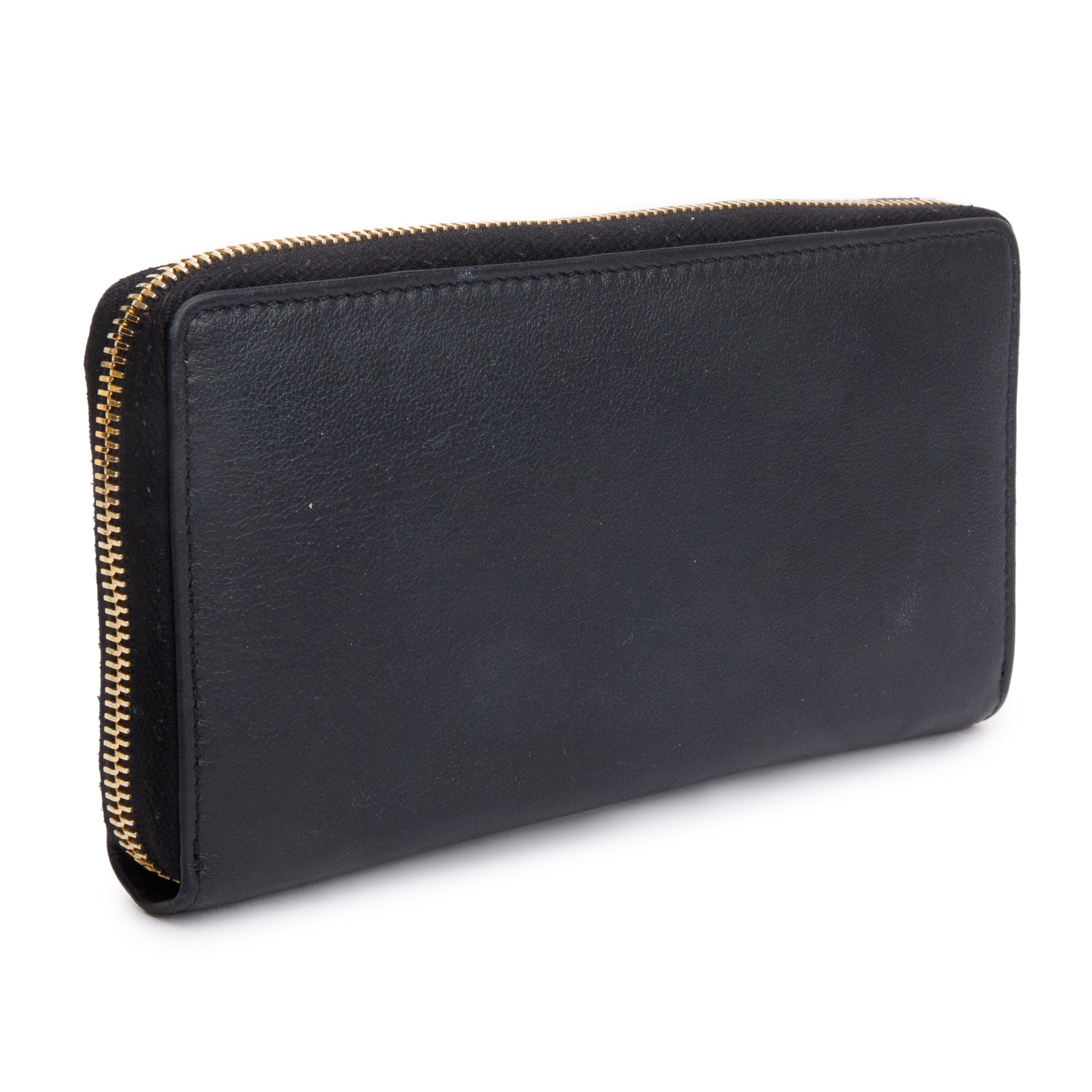 Saint Laurent 2020 Black Grained De Poudre Cassandre Zip Around Wallet w/ Box