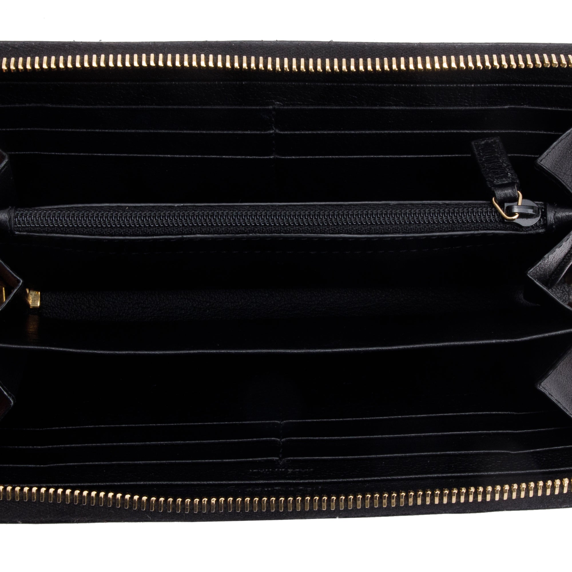 Saint Laurent 2020 Black Grained De Poudre Cassandre Zip Around Wallet w/ Box