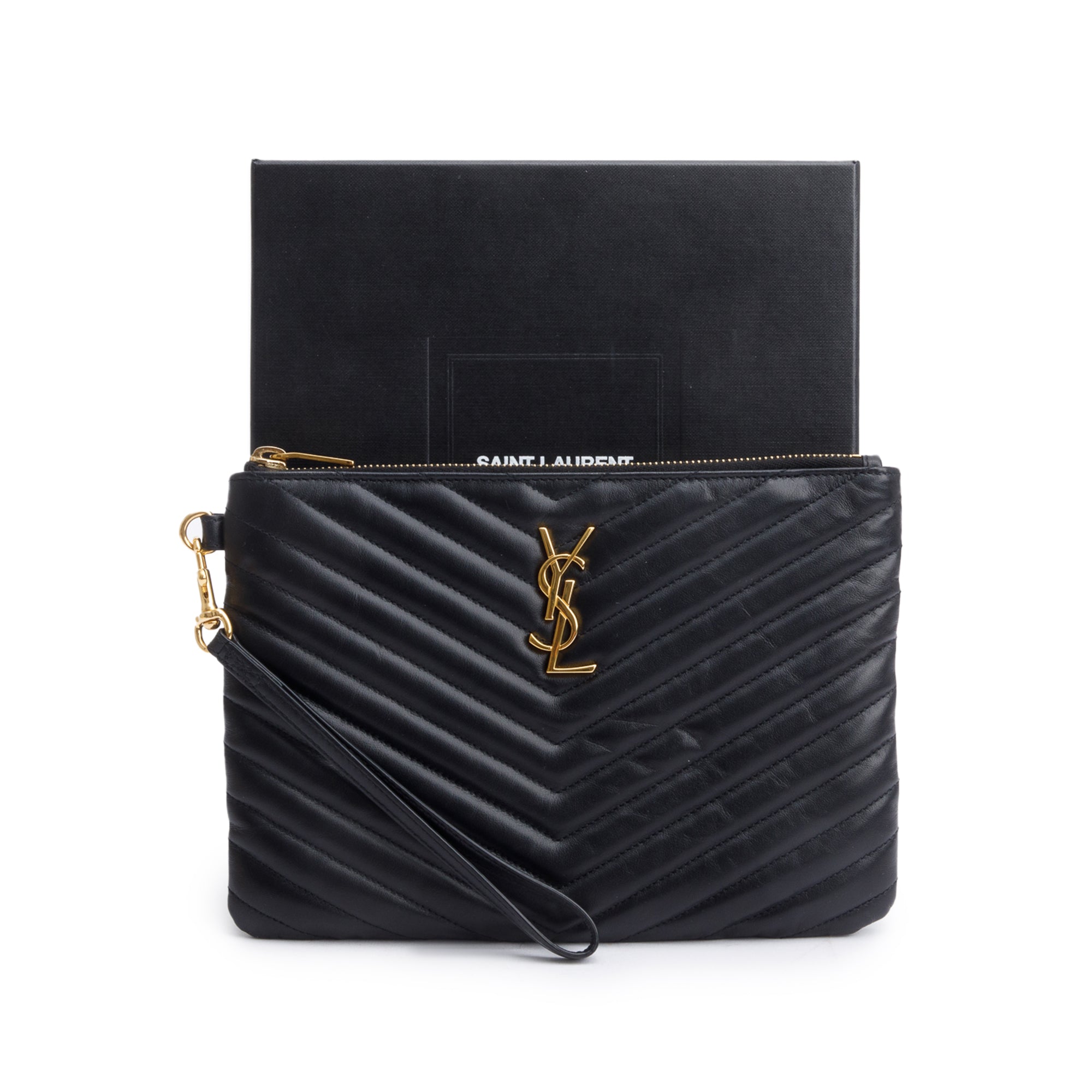 Saint Laurent 2020 Black Leather Cassandre Matelasse A5 Pouch w/ Box & Strap