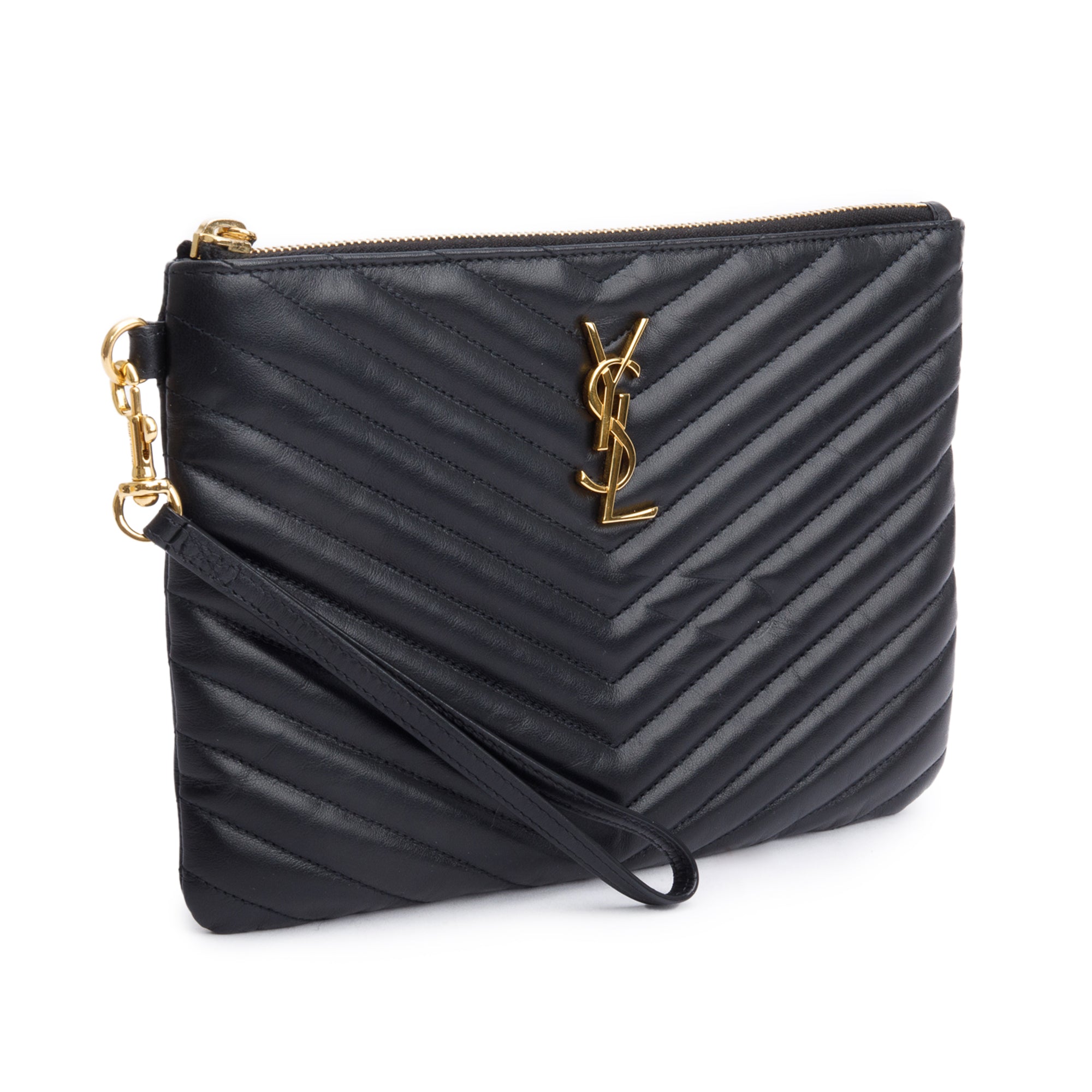 Saint Laurent 2020 Black Leather Cassandre Matelasse A5 Pouch w/ Box & Strap