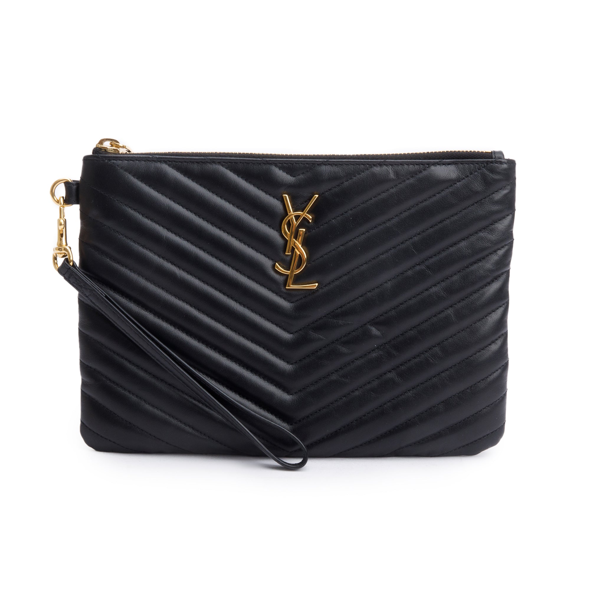 Saint Laurent 2020 Black Leather Cassandre Matelasse A5 Pouch w/ Box & Strap