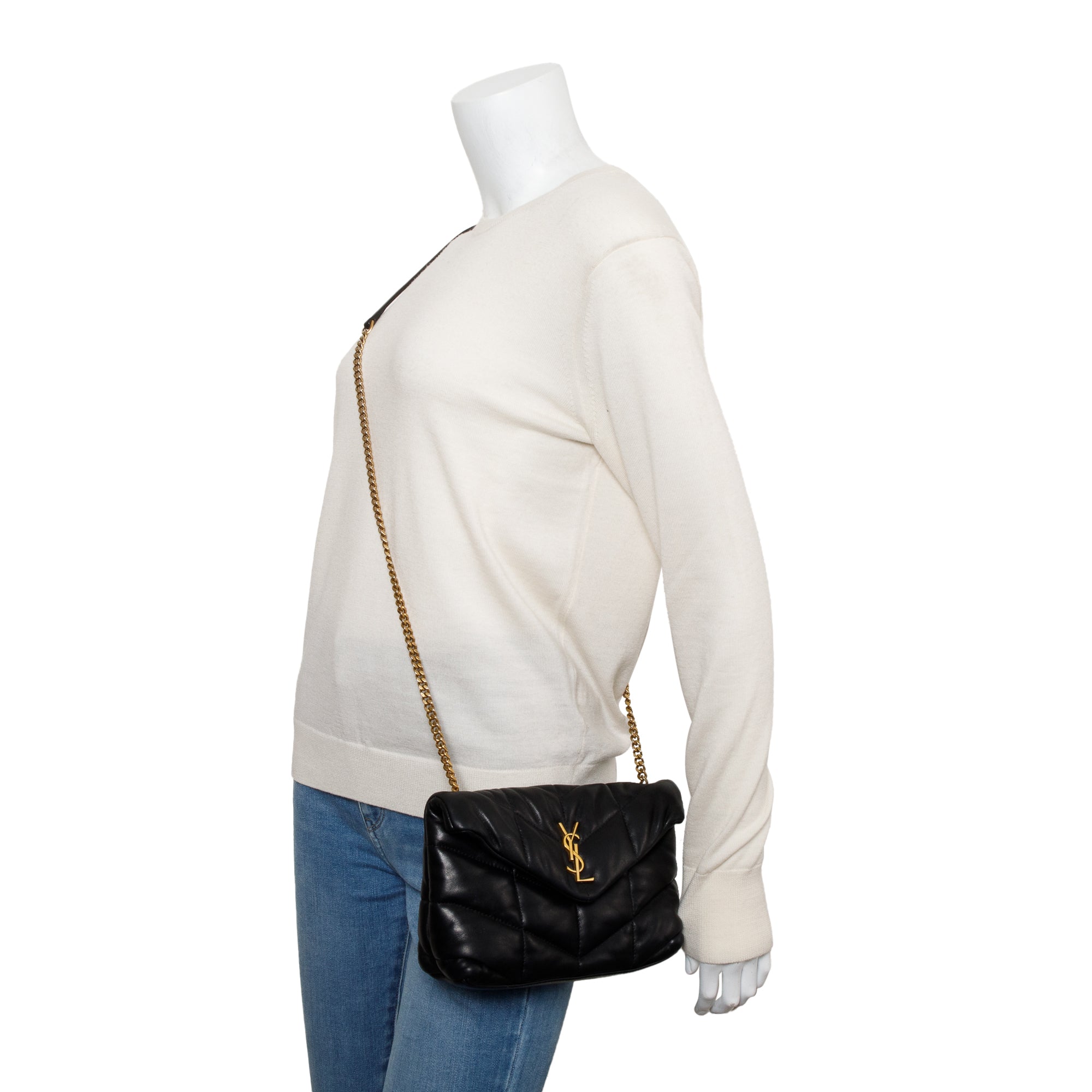 Saint Laurent 2020 Black Leather Toy Puffer Loulou Shoulder Bag w/ Box