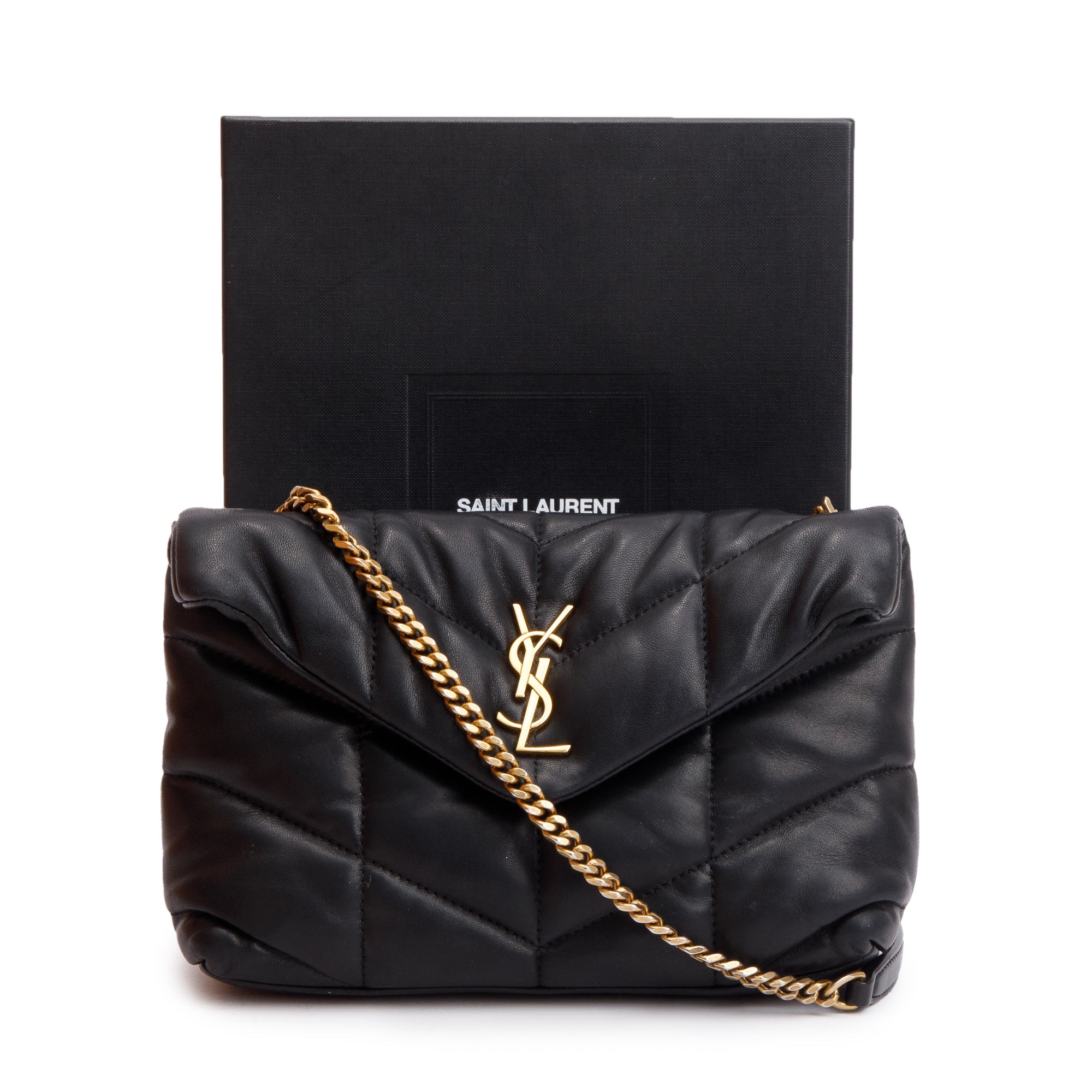 Saint Laurent 2020 Black Leather Toy Puffer Loulou Shoulder Bag w/ Box