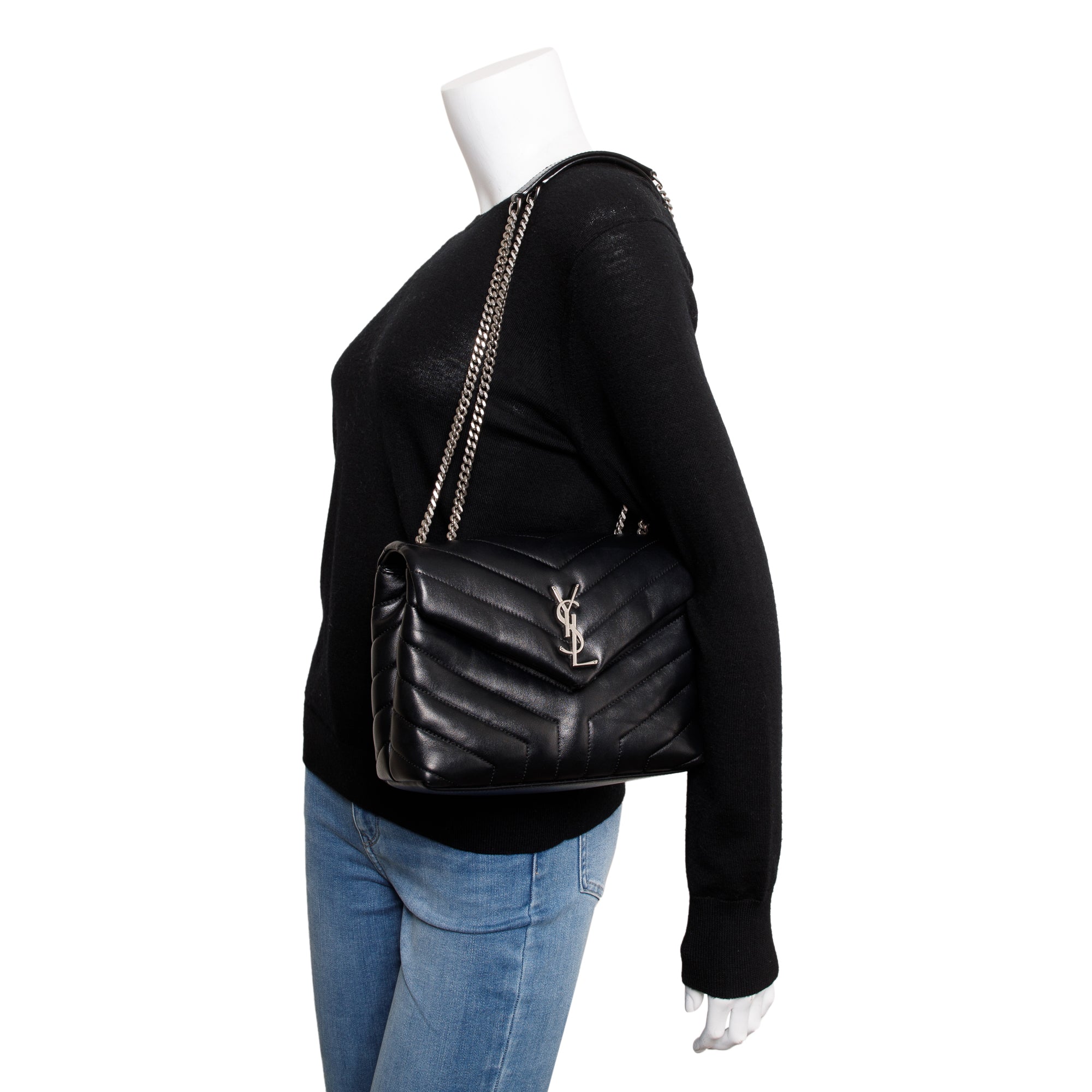 Saint Laurent 2020 Black Quilted Leather Small LouLou Chain Shoulder Bag w/ Box