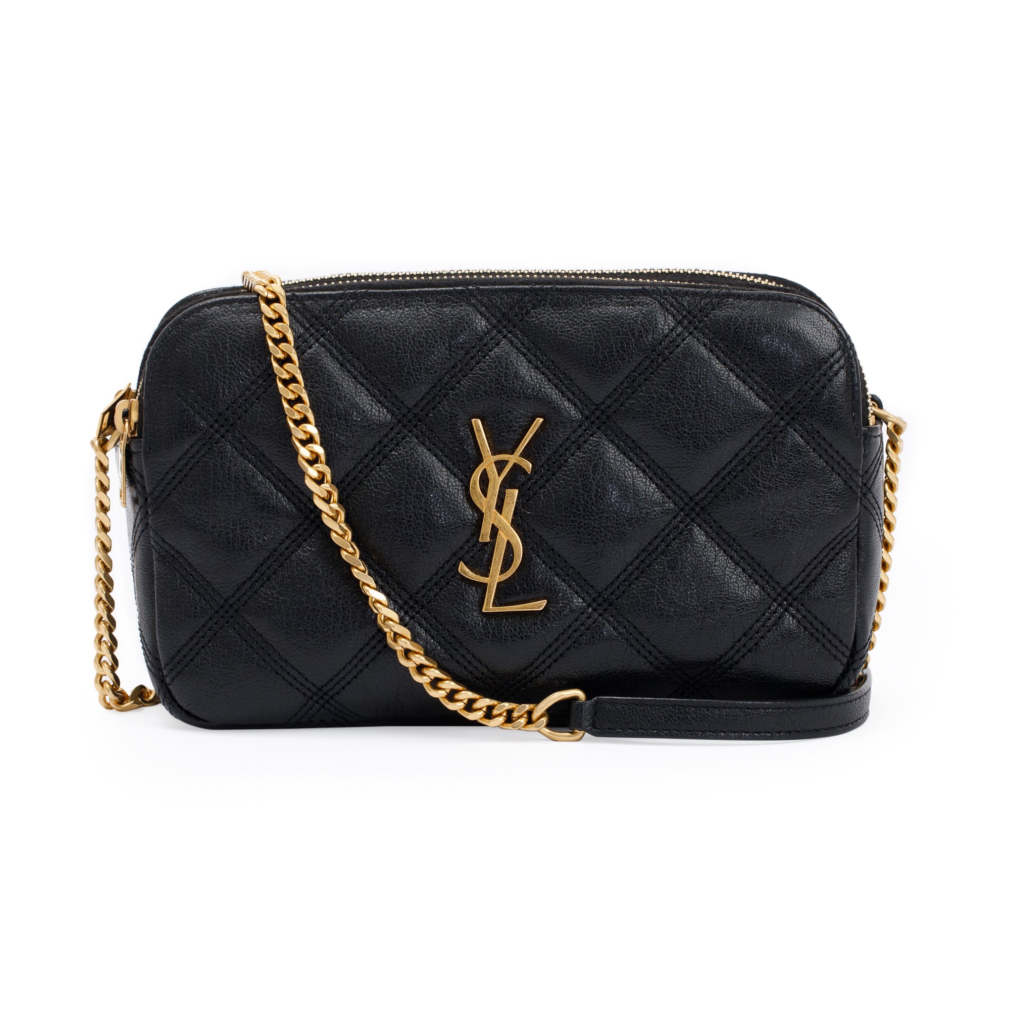 Saint Laurent 2020 Black Quilted Mini Becky Double Zip Bag