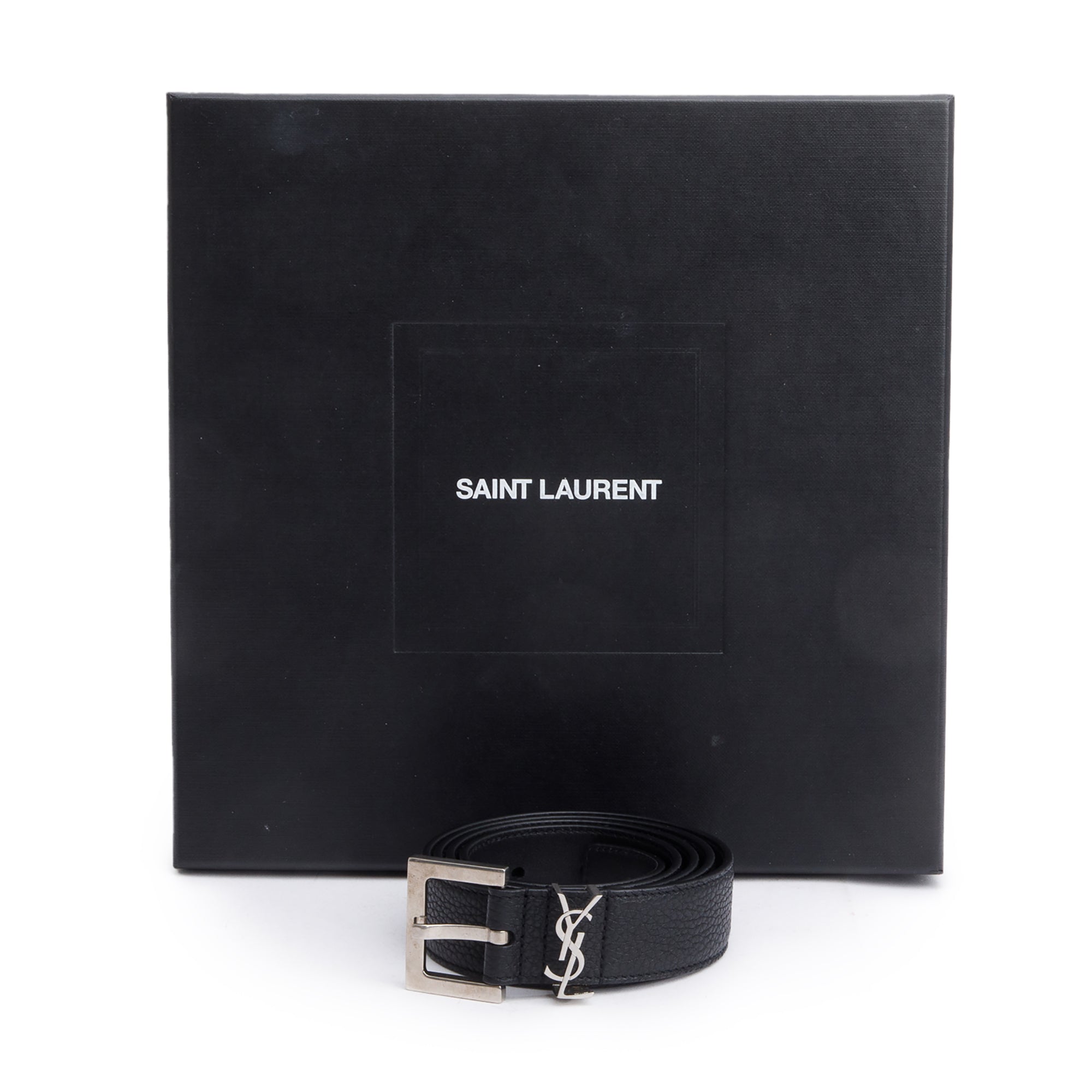 Saint Laurent 2020 Calfskin Leather Square Buckle Cassandre Belt 100 w/ Box