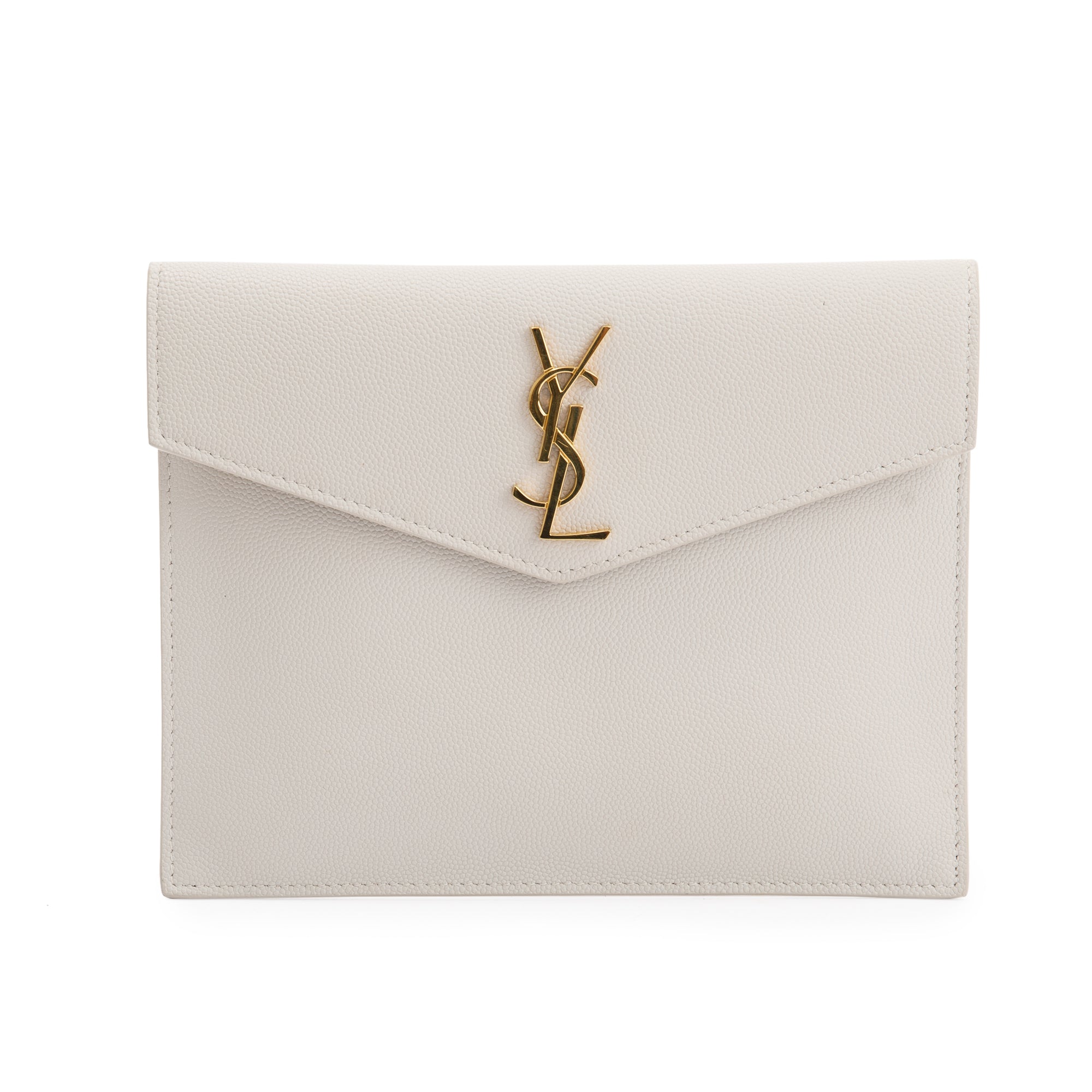 Saint Laurent 2020 Creme Grain de Poudre Monogram Uptown Baby Pouch w/ Box