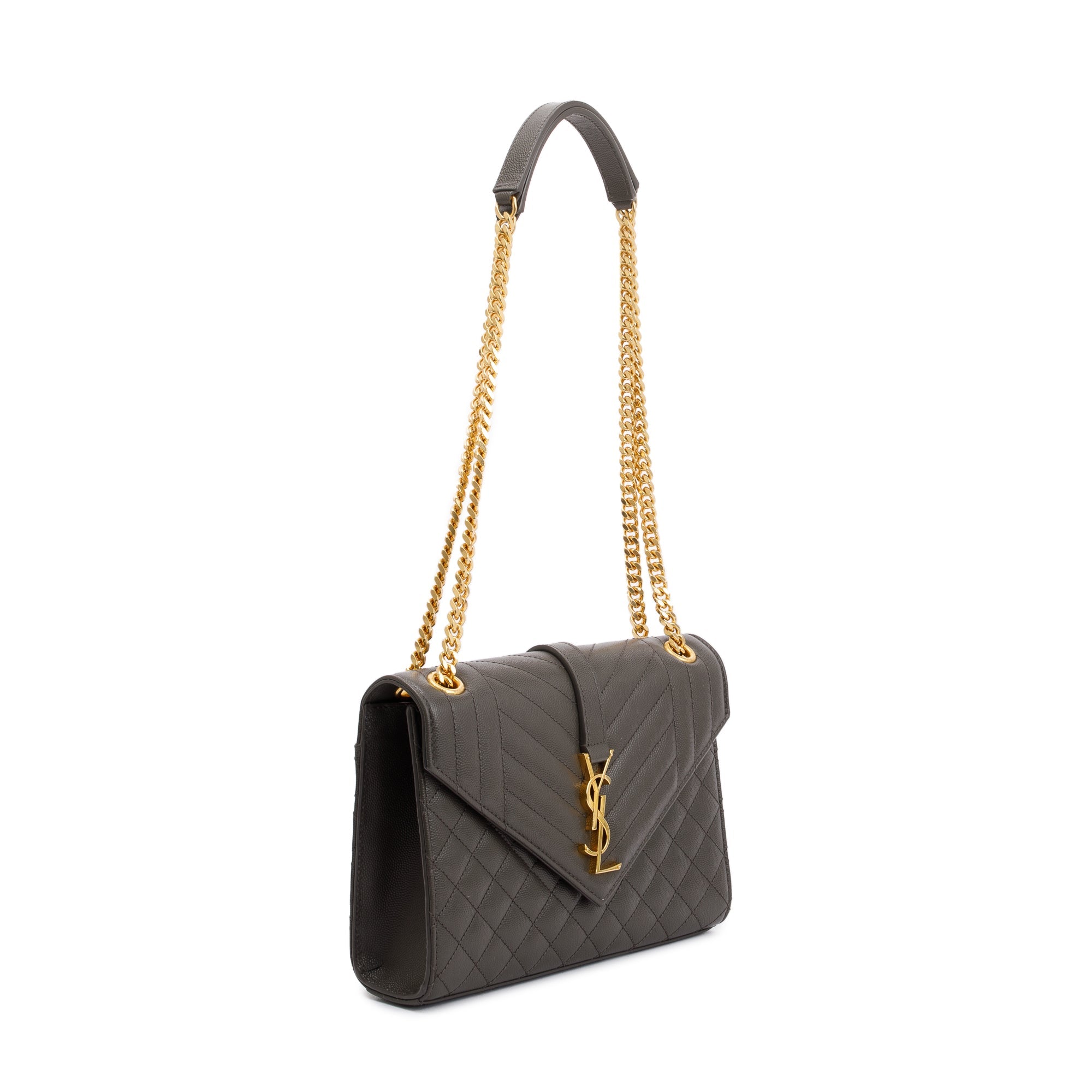 Saint Laurent 2020 Grey Grained De Poudre Medium Envelope Shoulder Bag