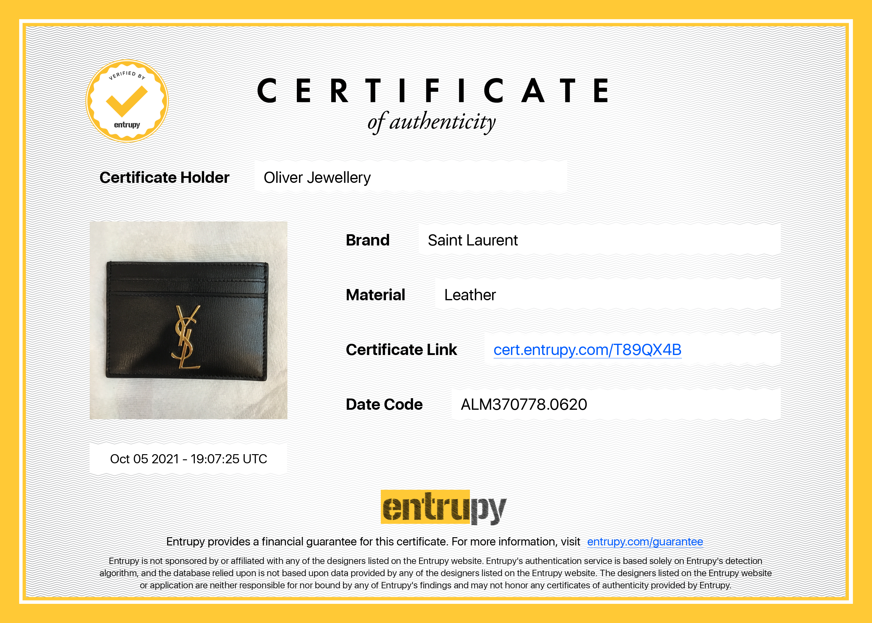 Saint Laurent 2020 Leather Card Holder w/ Box