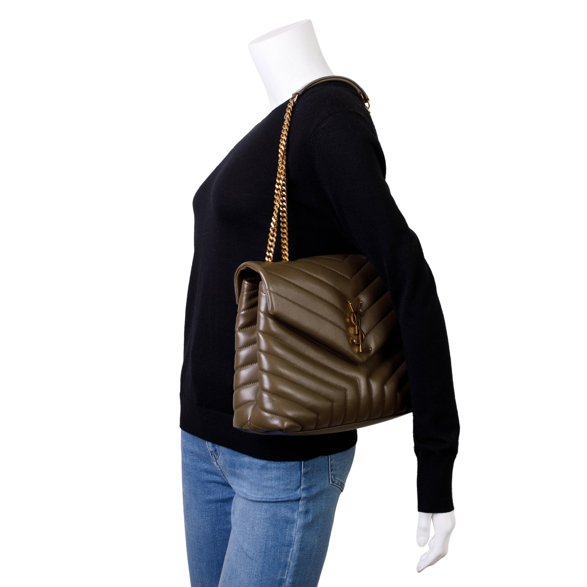 Saint Laurent 2020 Olive Green Medium Loulou Monogram Shoulder Bag w/ Box