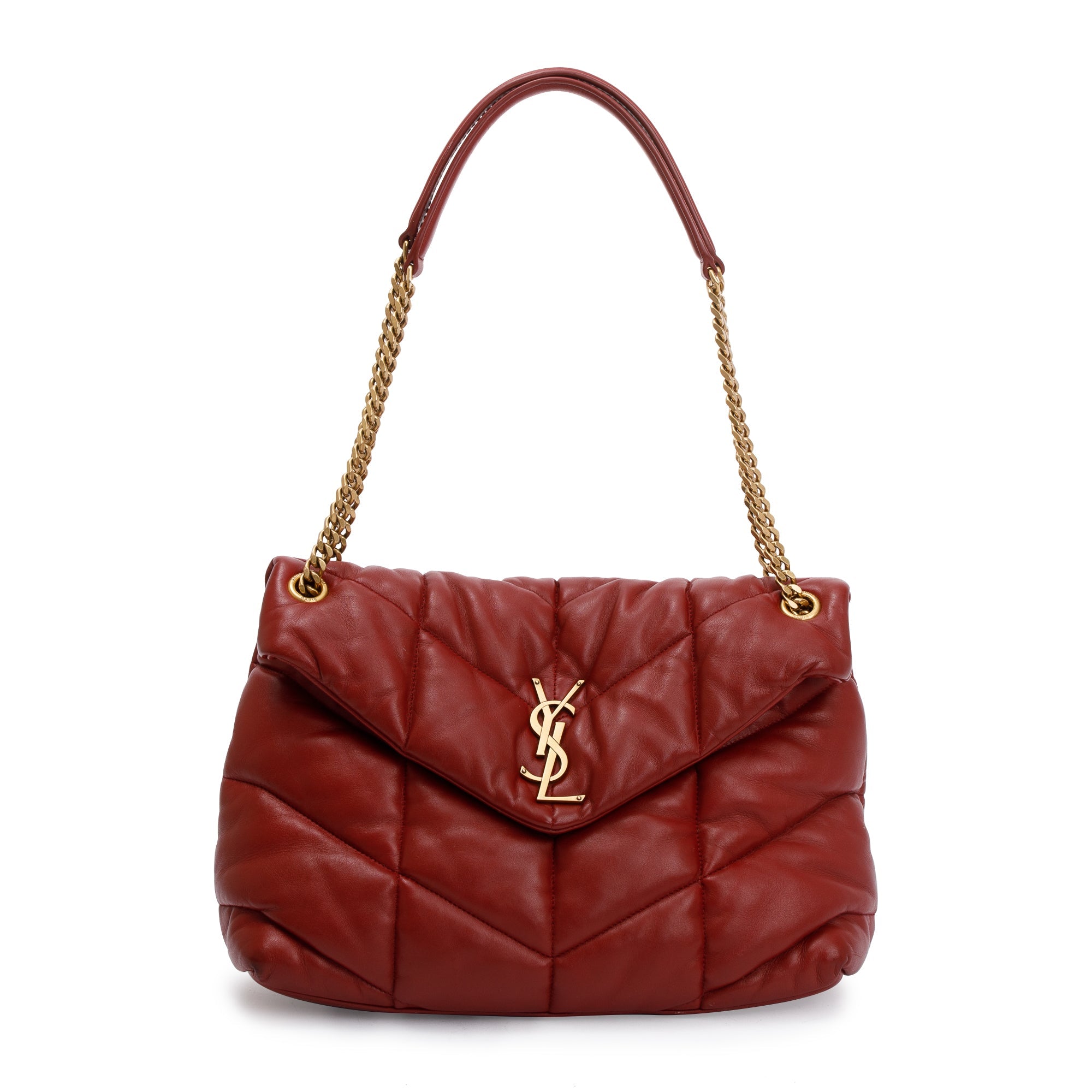 Saint Laurent 2020 Red Nappa Leather Medium Puffer Loulou Shoulder Bag