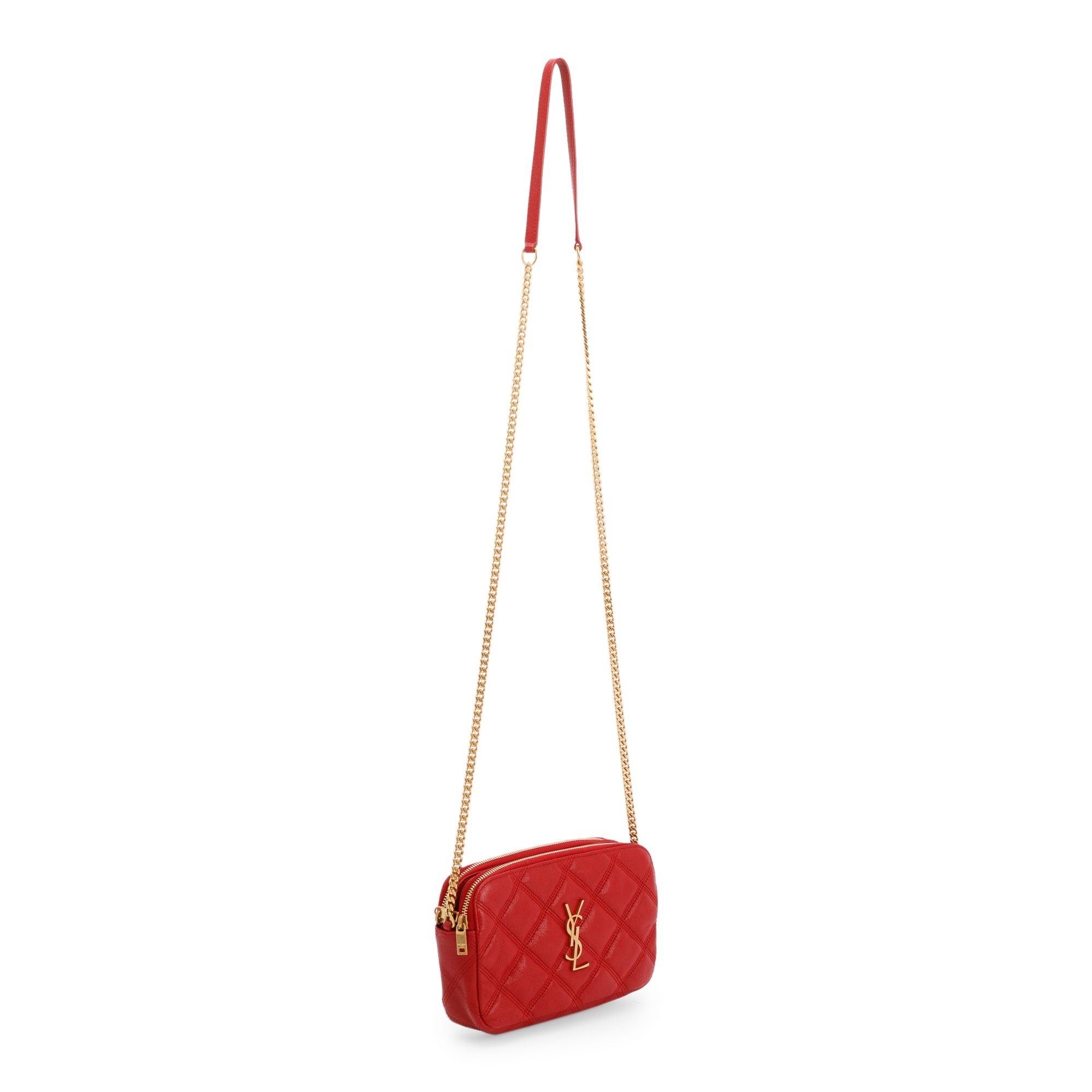 Saint Laurent 2020 Red Quilted Mini Becky Double Zip Bag