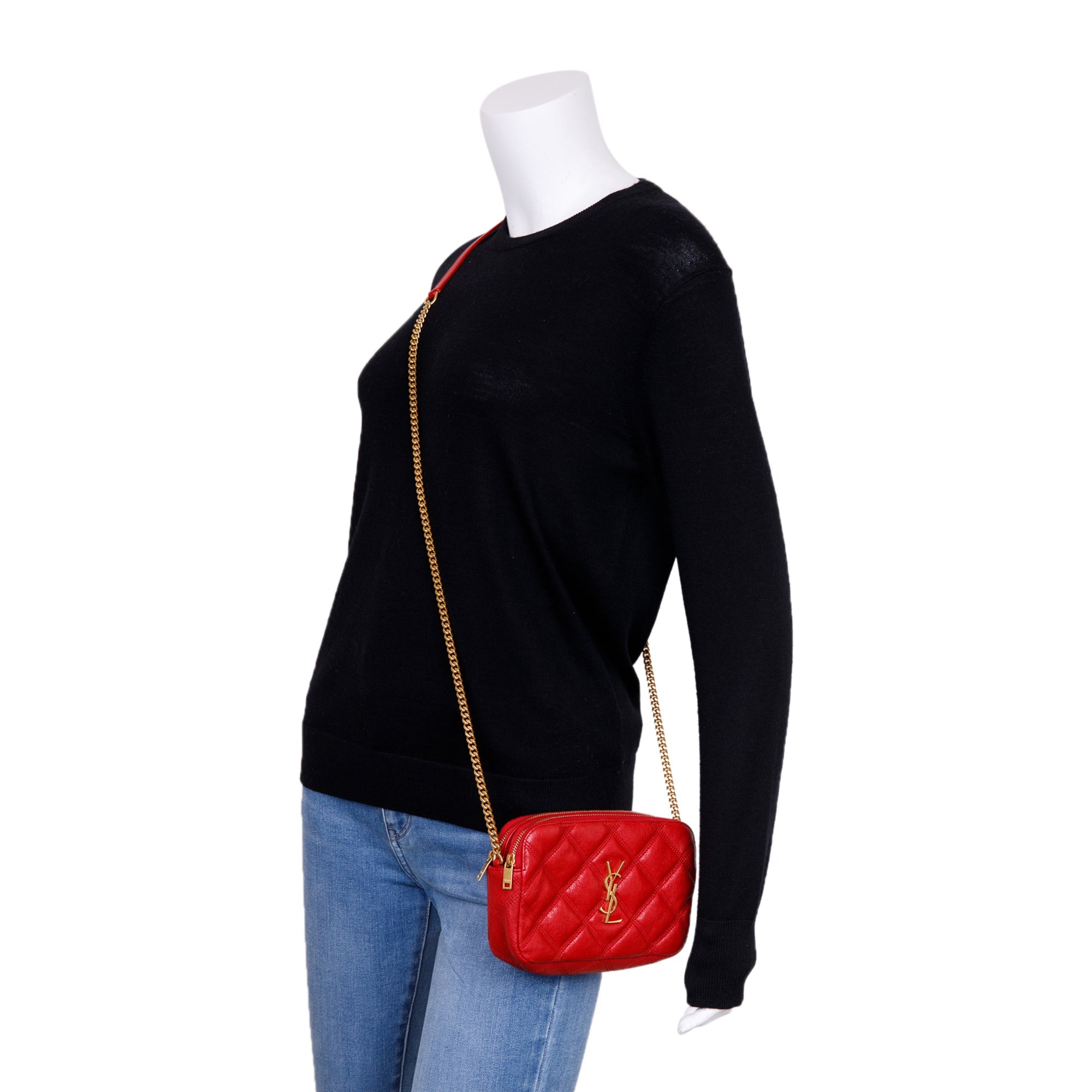 Saint Laurent 2020 Red Quilted Mini Becky Double Zip Bag