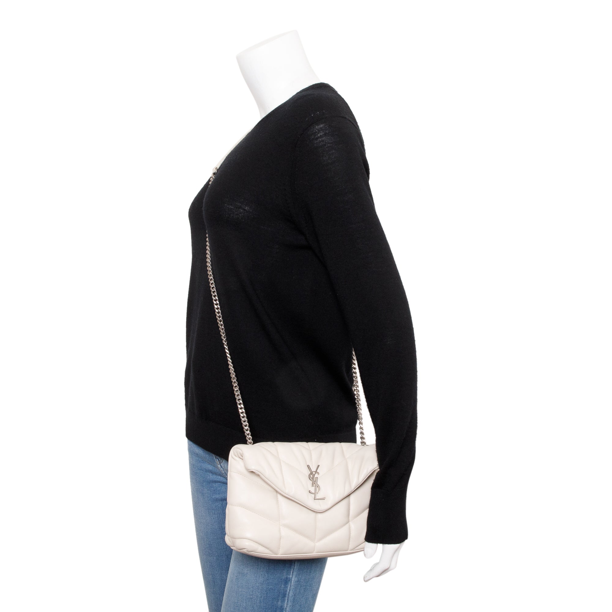 Saint Laurent 2020 White Nappa Leather Toy Puffer Loulou Shoulder Bag w/ Box