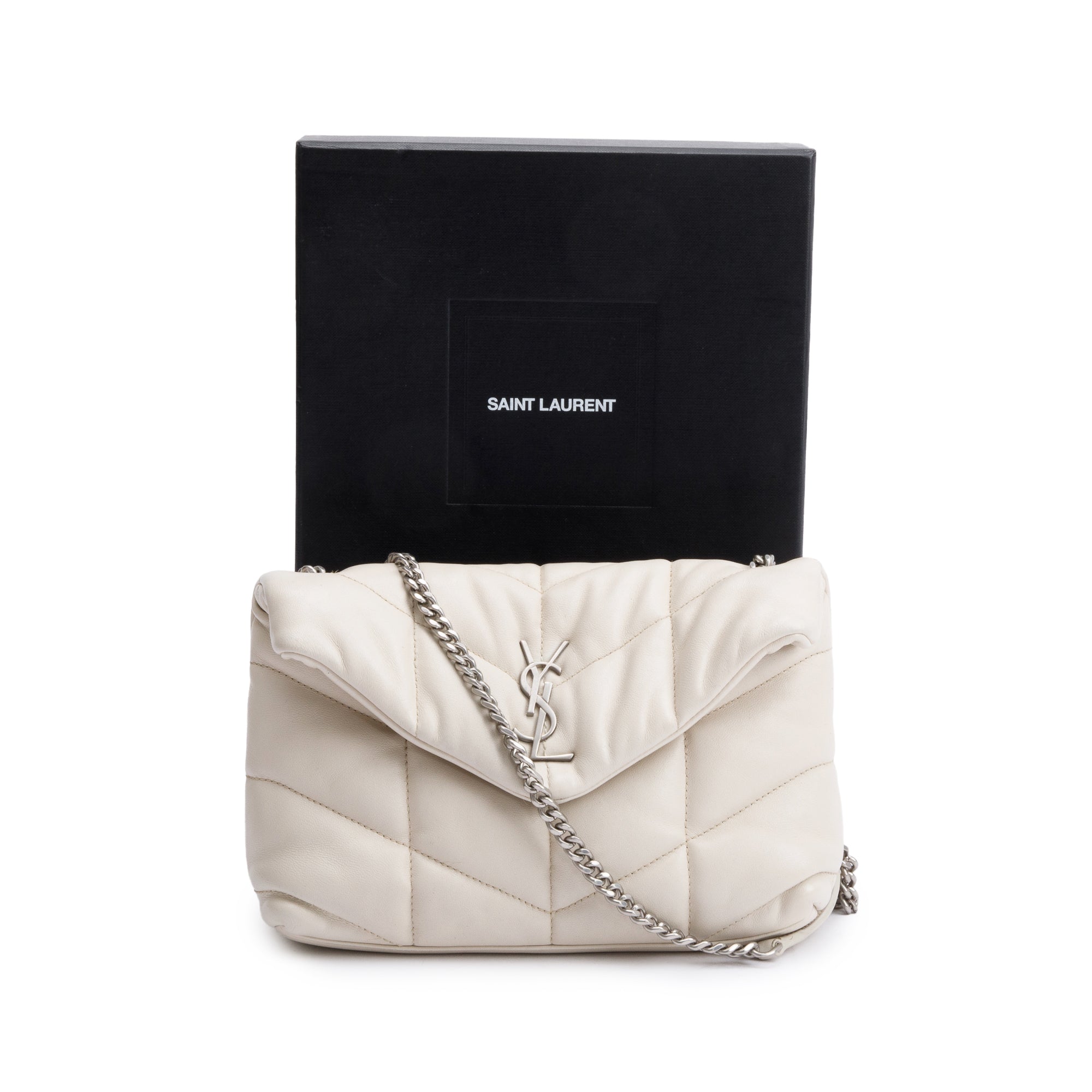 Saint Laurent 2020 White Nappa Leather Toy Puffer Loulou Shoulder Bag w/ Box