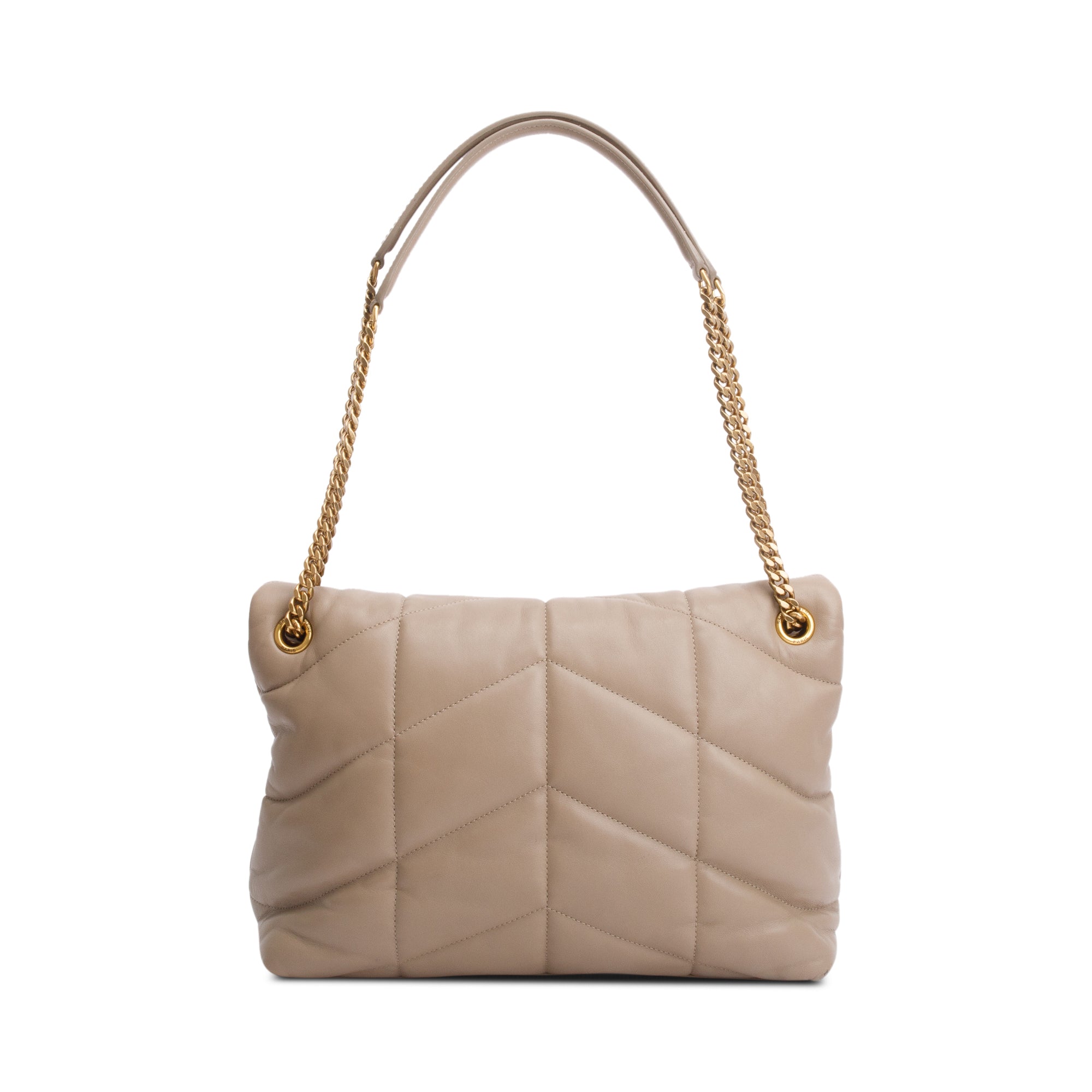 Saint Laurent 2021 Beige Nappa Leather Medium Puffer Loulou Shoulder Bag