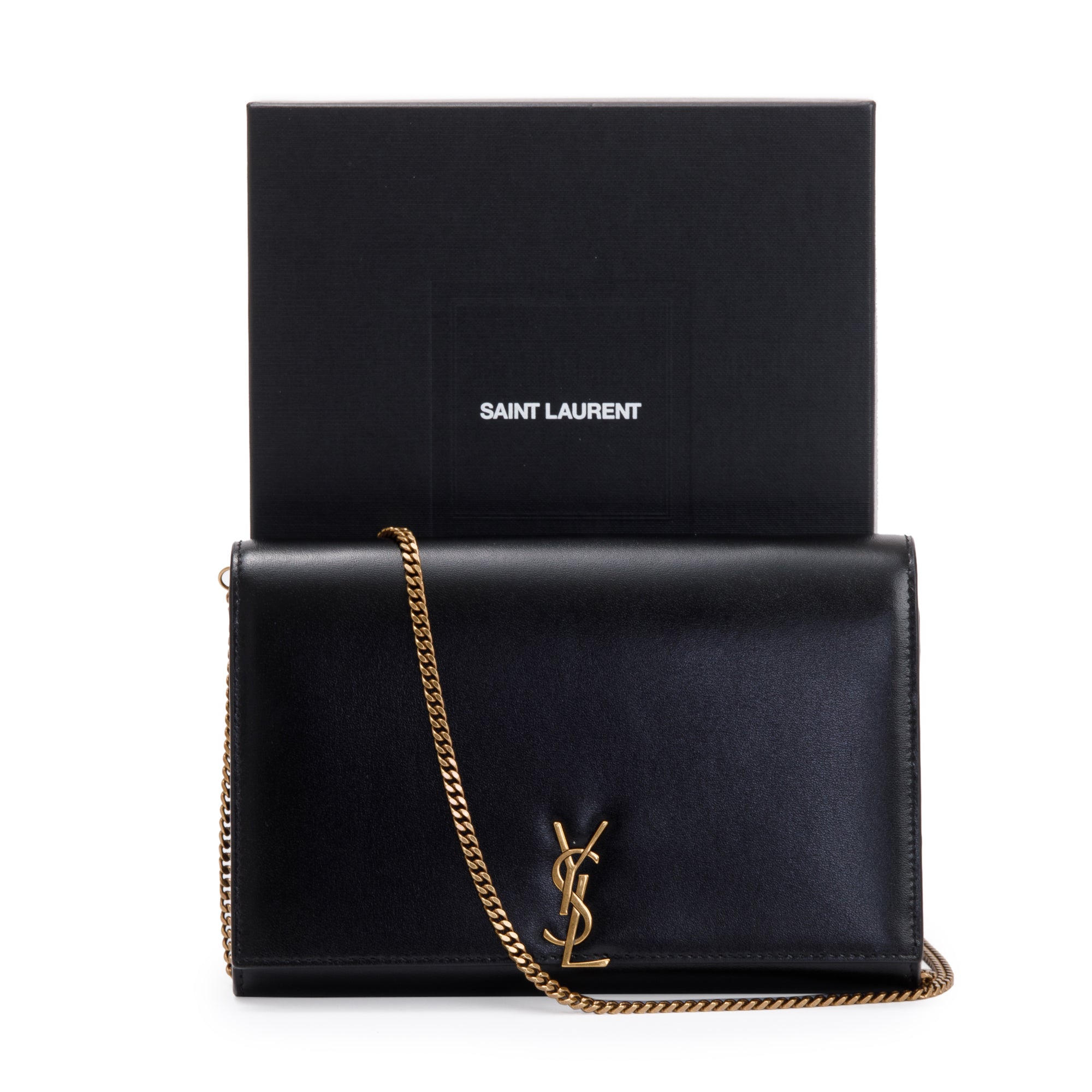 Saint Laurent 2021 Black Calfksin Leather Monogram Chain Wallet w/ Box