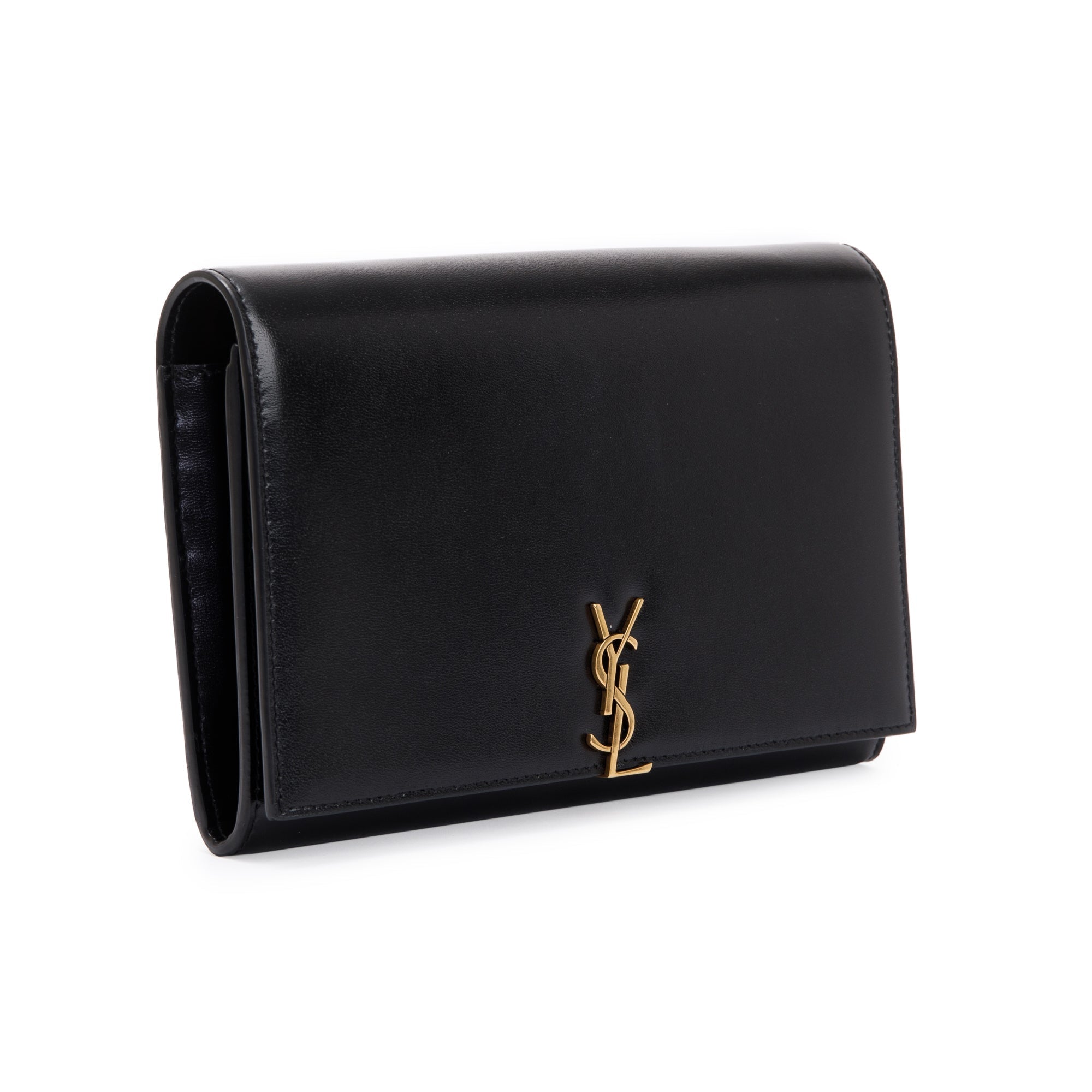 Saint Laurent 2021 Black Calfksin Leather Monogram Chain Wallet w/ Box