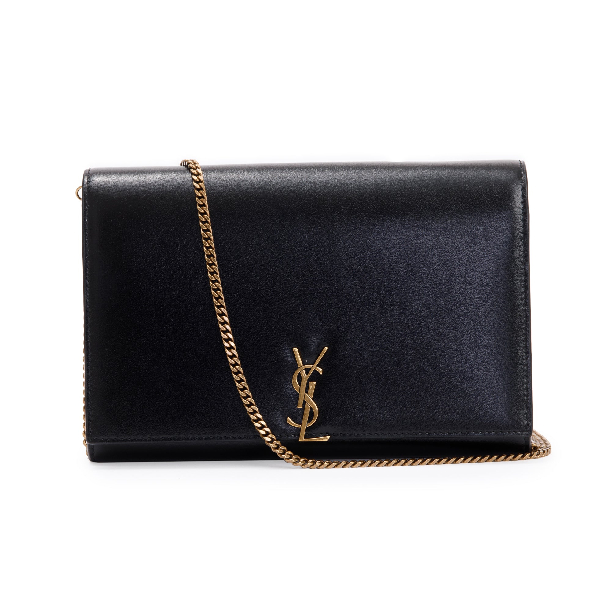 Saint Laurent 2021 Black Calfksin Leather Monogram Chain Wallet w/ Box