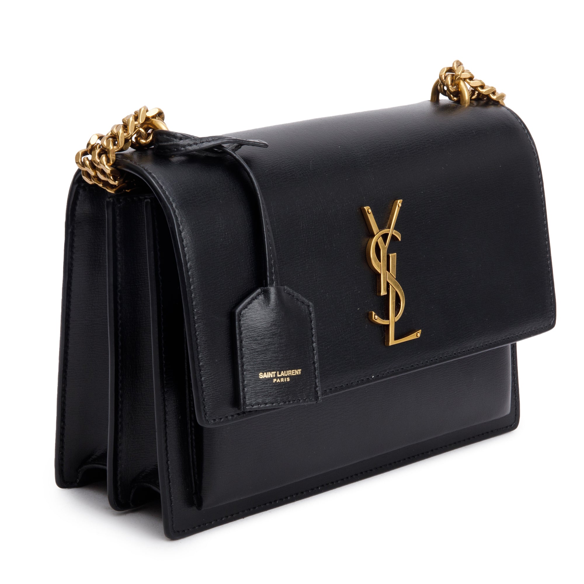 Saint Laurent 2021 Black Calfskin Leather Medium Sunset Shoulder Bag w/ Box