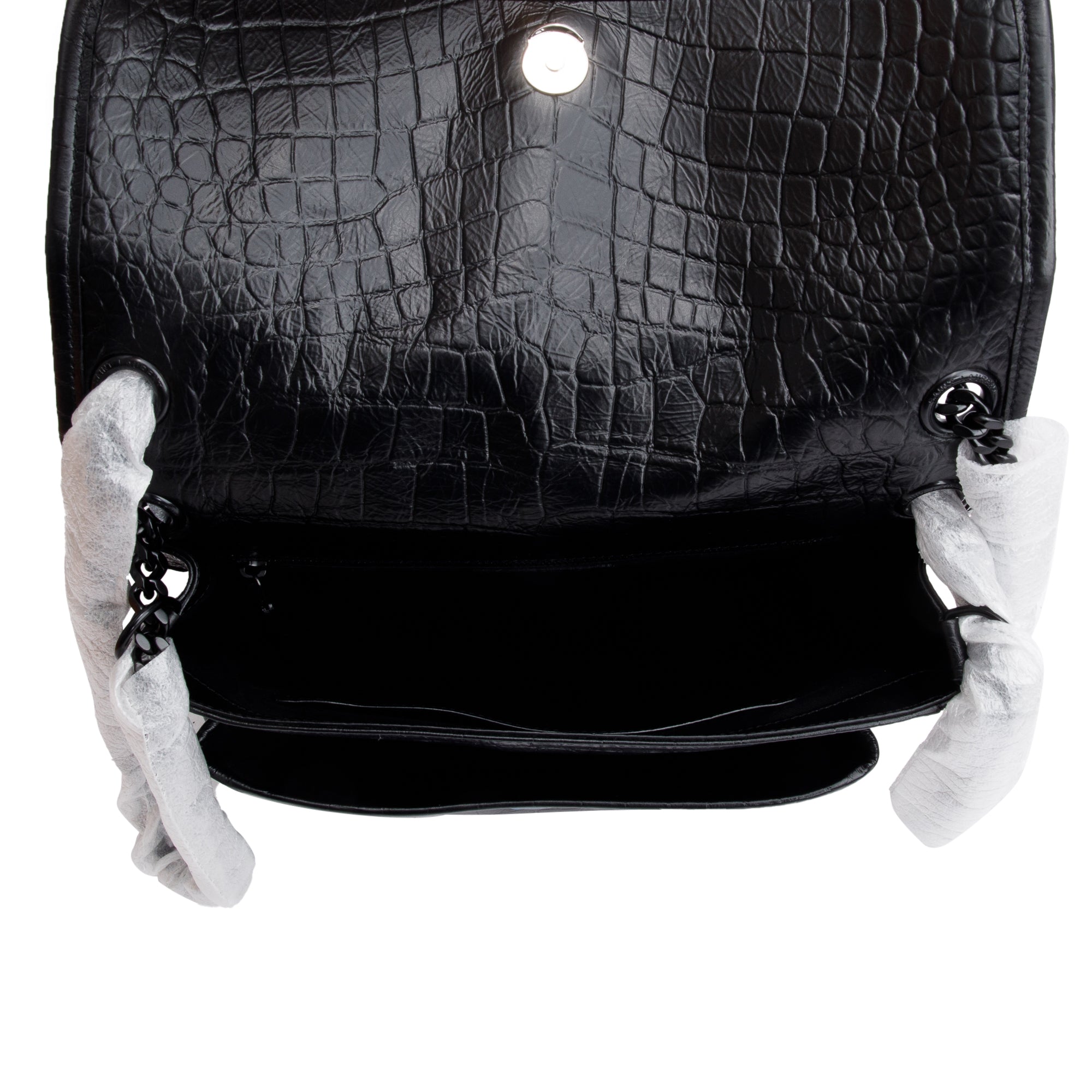 Saint Laurent 2021 Black Crocodile Embossed Calfskin Leather Medium Niki Shoulder Bag w/ Box