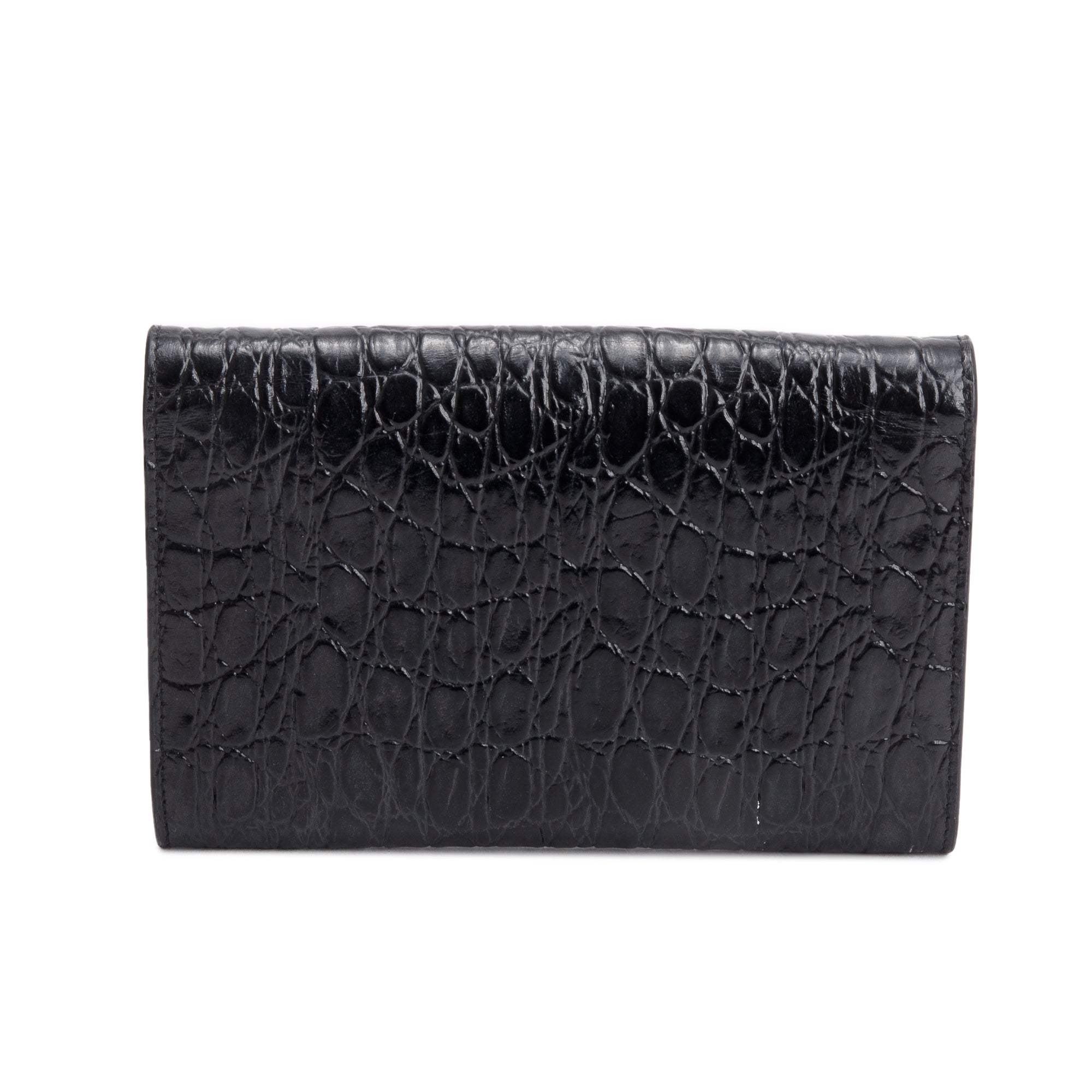 Saint Laurent 2021 Black Crocodile Embossed Leather Uptown Chain Wallet w/ Box