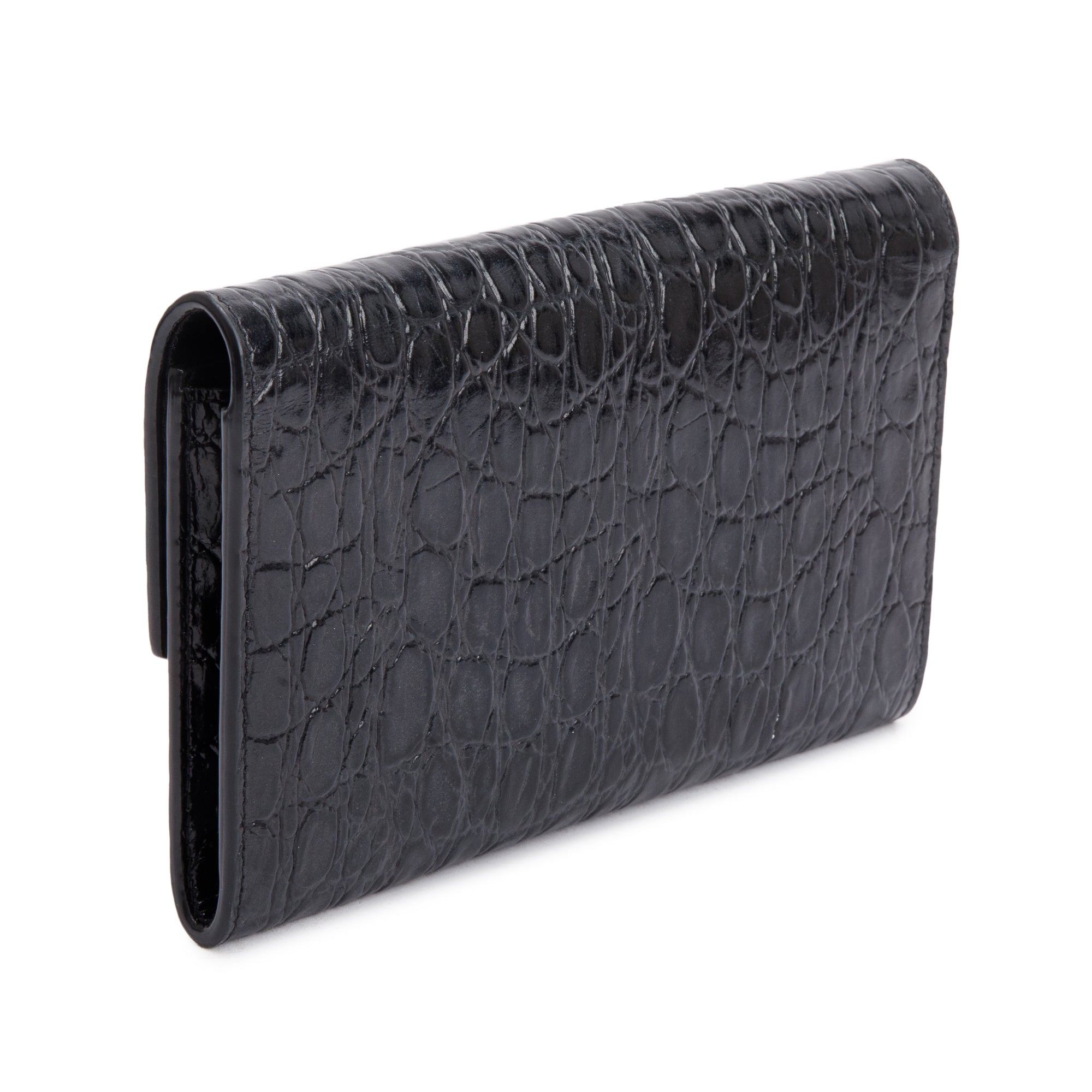 Saint Laurent 2021 Black Crocodile Embossed Leather Uptown Chain Wallet w/ Box