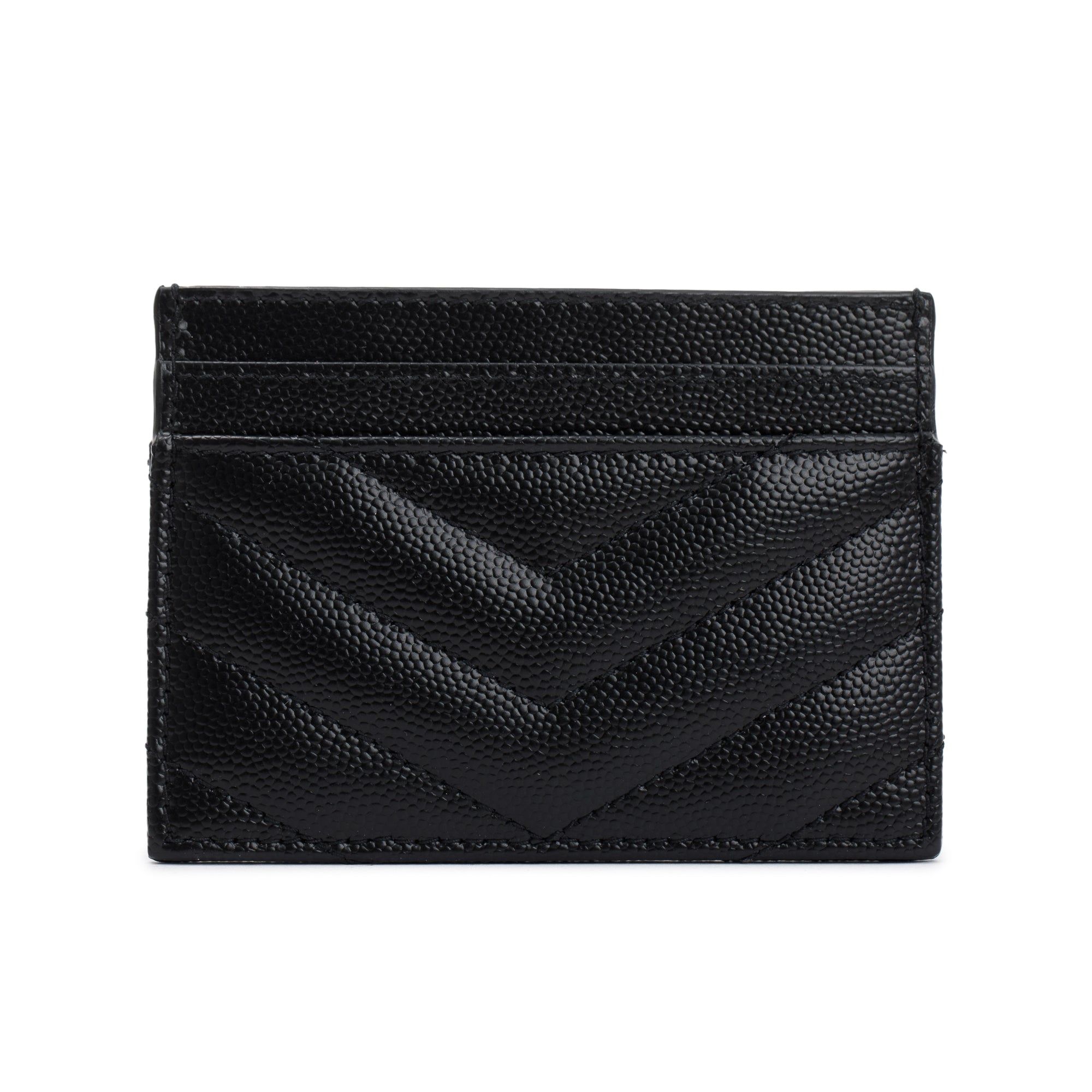 Saint Laurent 2021 Black Grain De Poudre Leather Cassandre Matelasse Card Case w/ Box