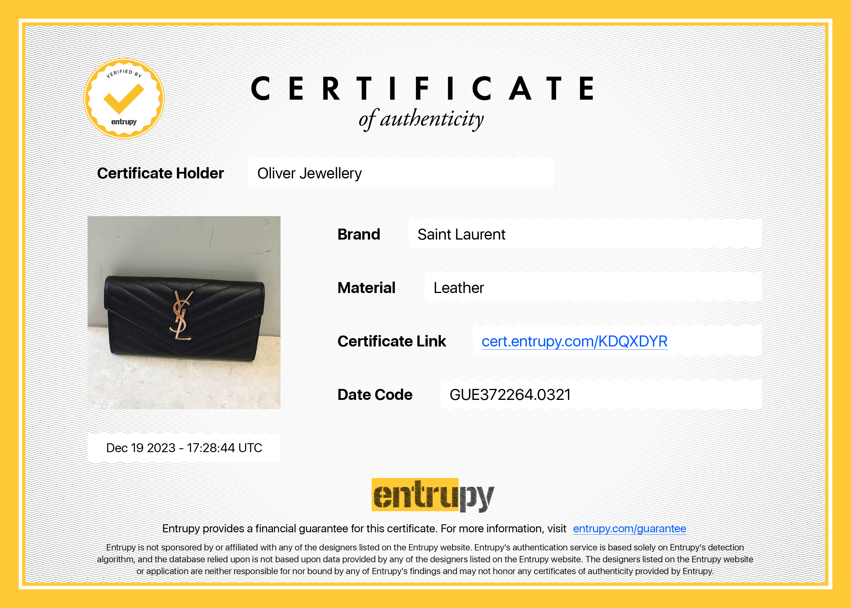 Saint Laurent 2021 Black Grain De Poudre Leather Cassandre Matelasse Large Flap Wallet w/ Box