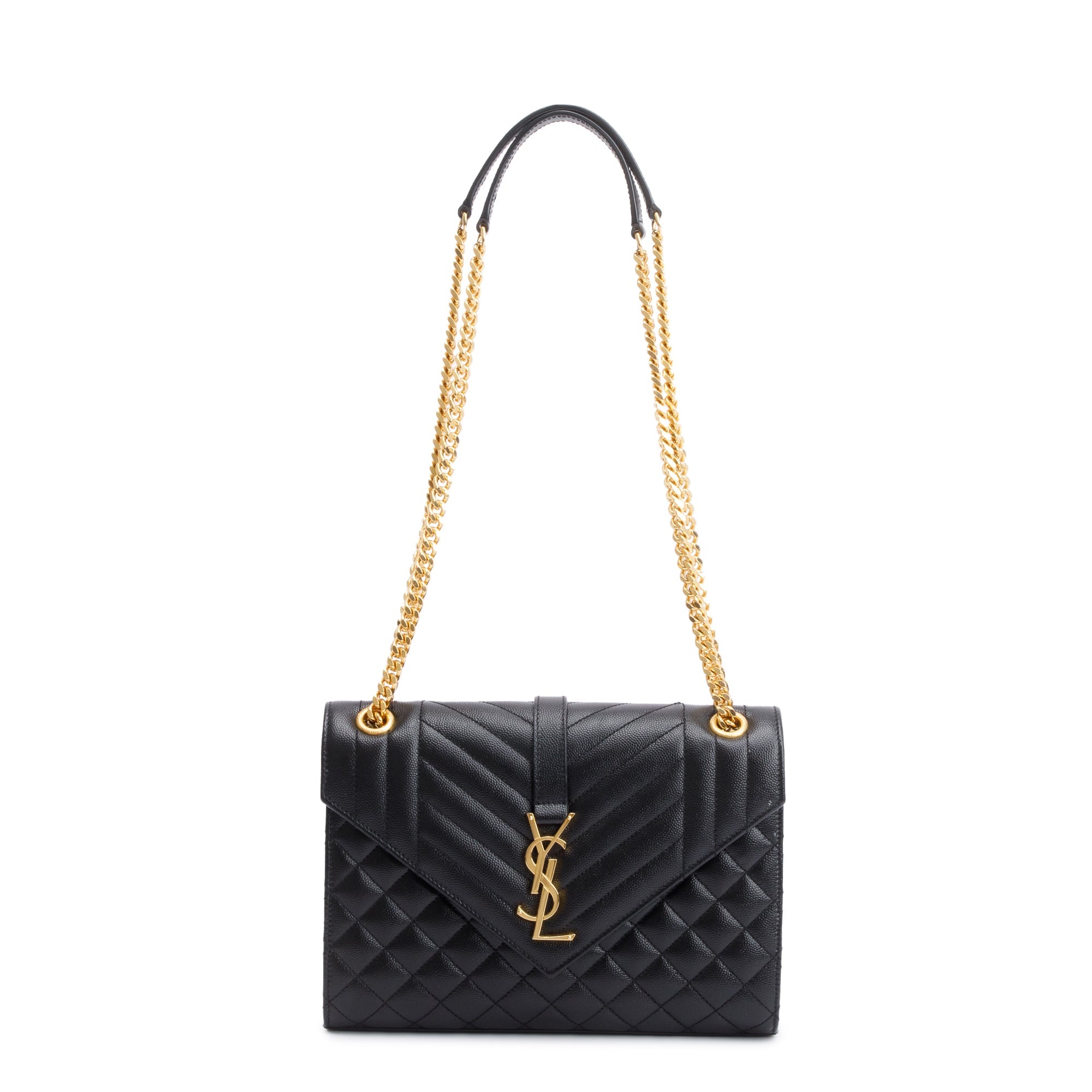 Saint Laurent 2021 Black Grained De Poudre Medium Envelope Shoulder Bag w/ Box