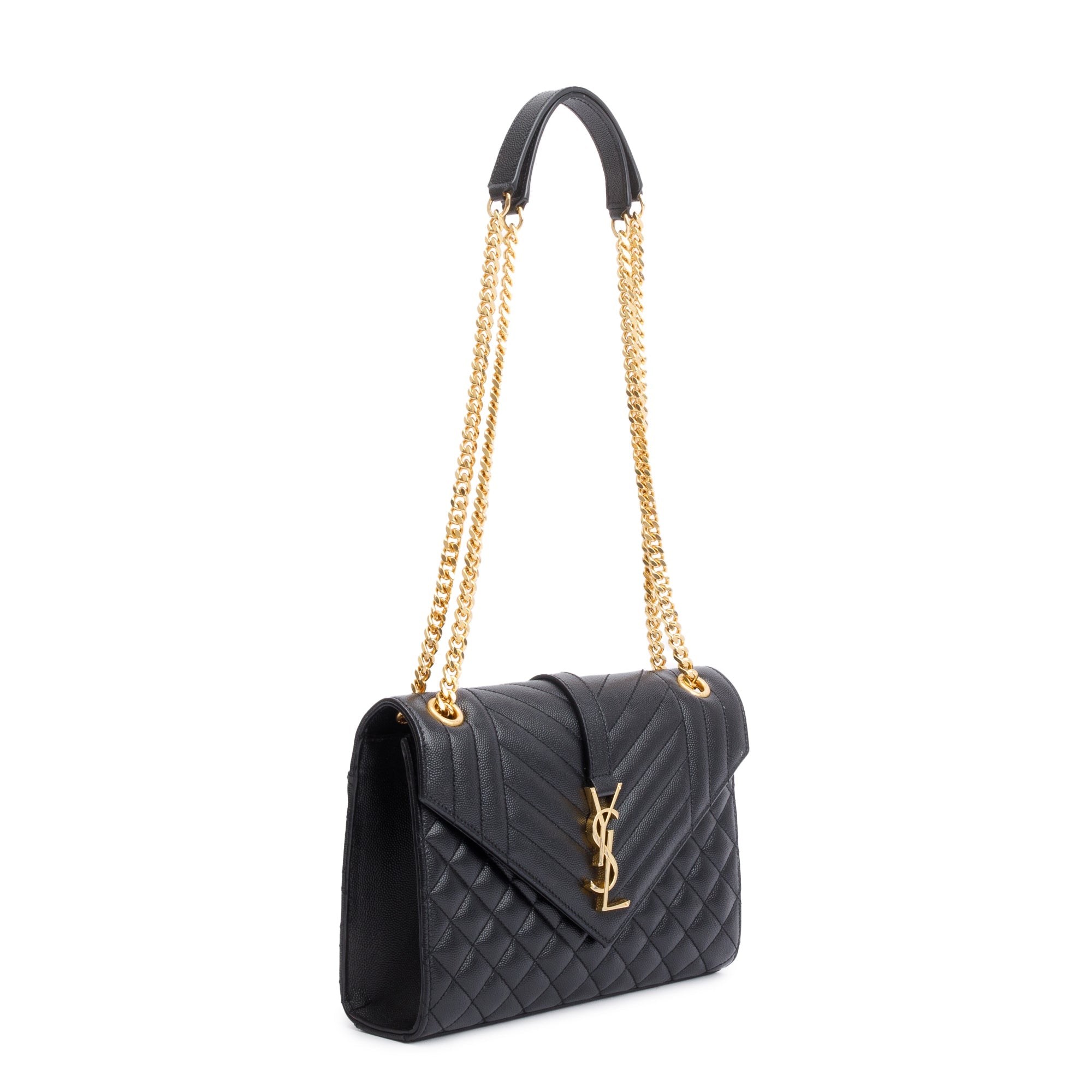 Saint Laurent 2021 Black Grained De Poudre Medium Envelope Shoulder Bag w/ Box