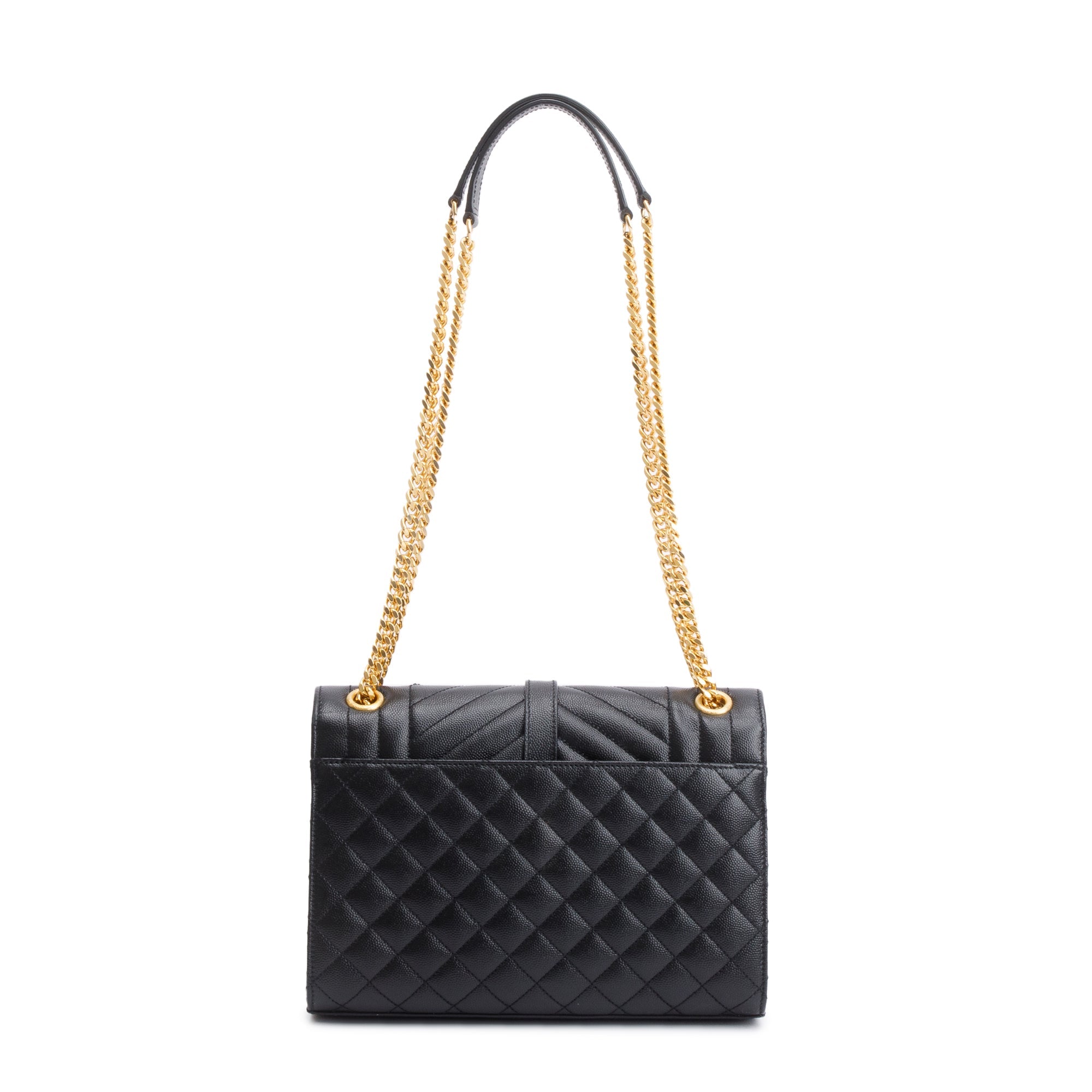 Saint Laurent 2021 Black Grained De Poudre Medium Envelope Shoulder Bag w/ Box