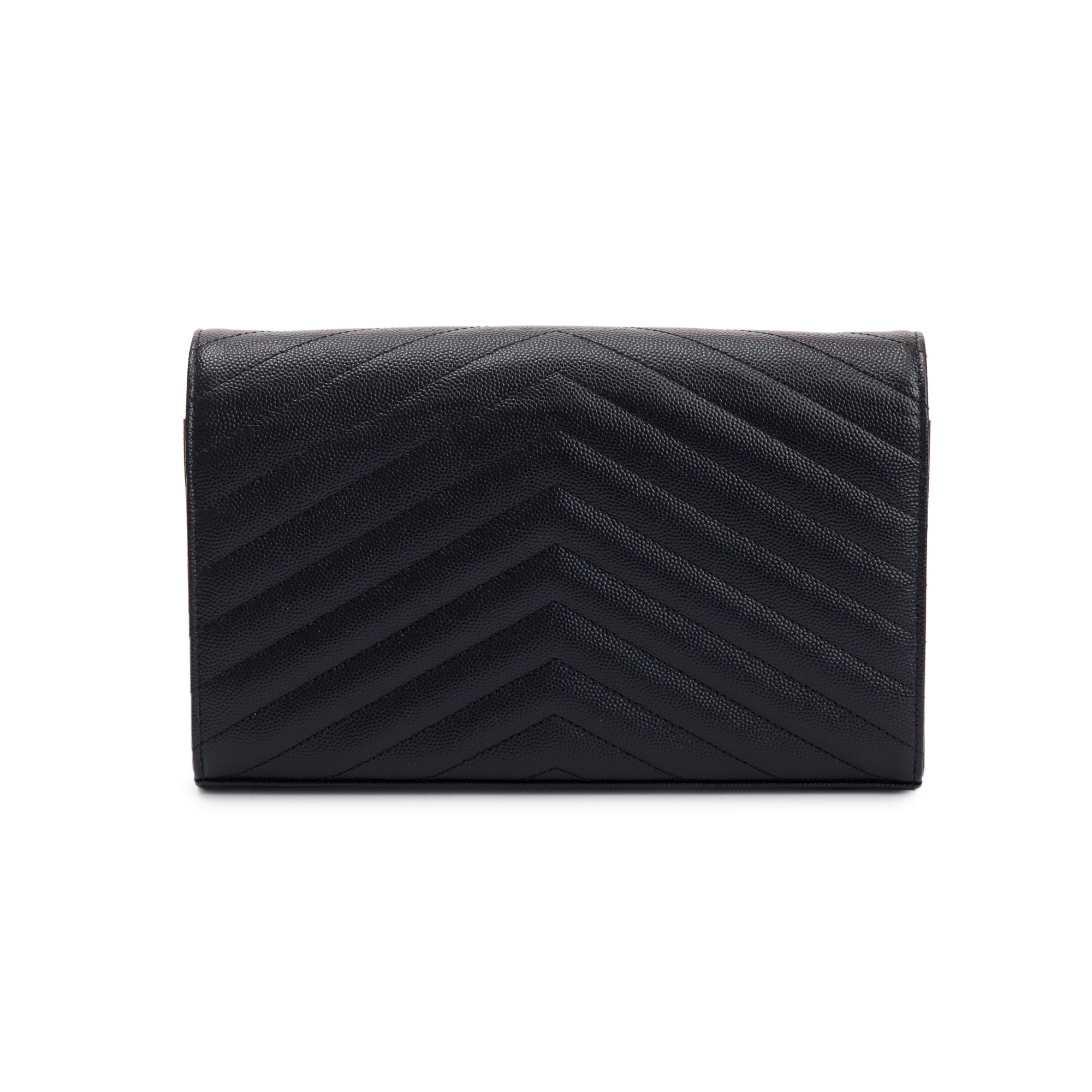Saint Laurent 2021 Black Grained de Poudre Cassandre Matelasse Chain Wallet w/ Box