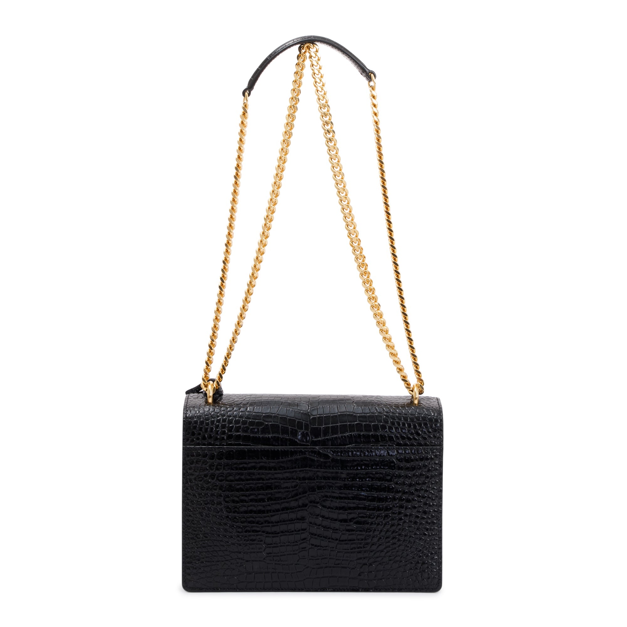 Saint Laurent 2021 Black Medium Crocodile Embossed Sunset Bag w/ Box