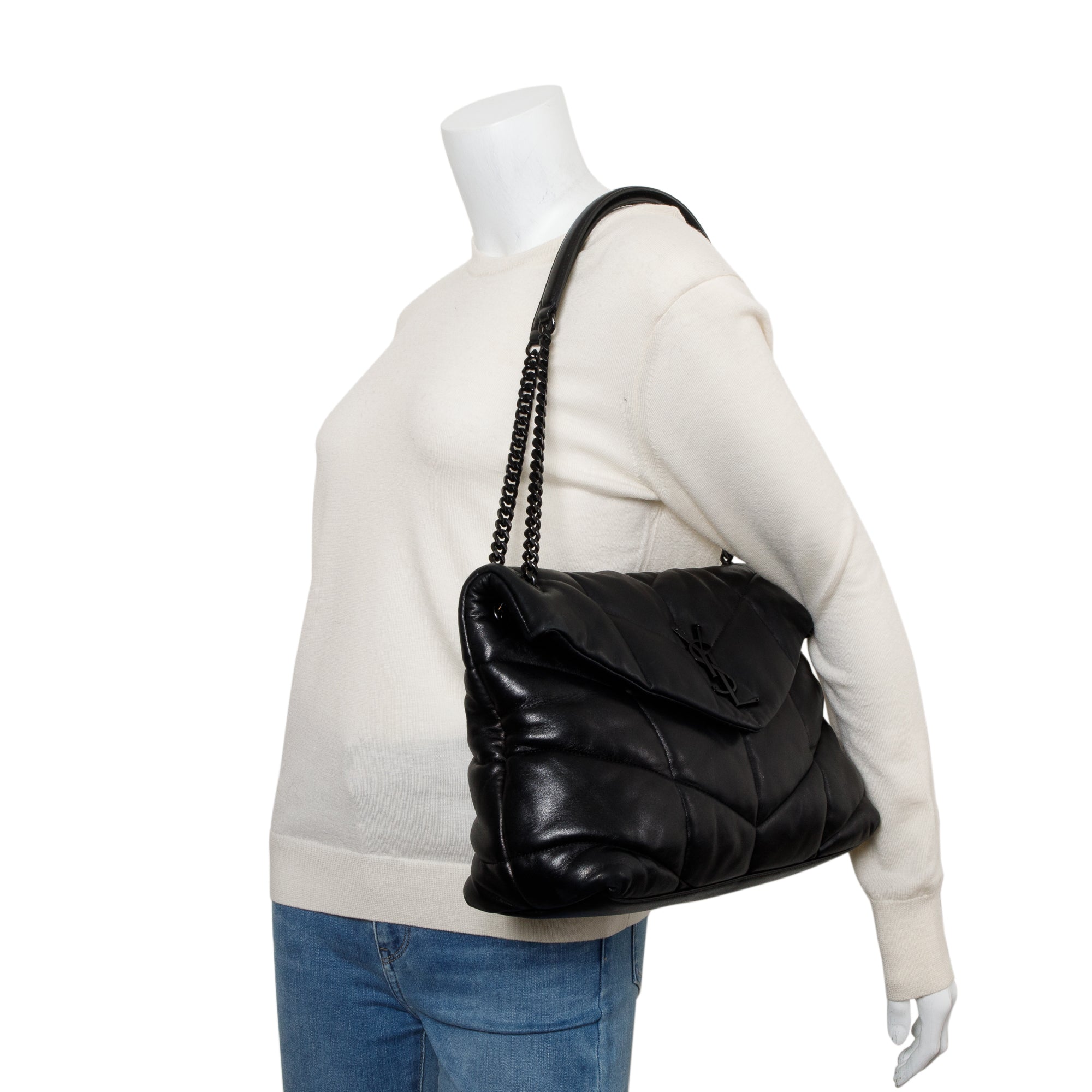 Saint Laurent 2021 Black Nappa Leather Medium Puffer Loulou Shoulder Bag