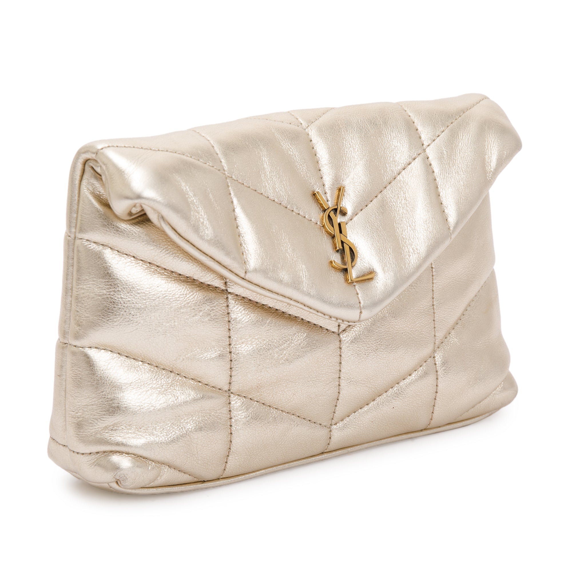 Saint Laurent 2021 Gold Metallic Small Puffer Pouch