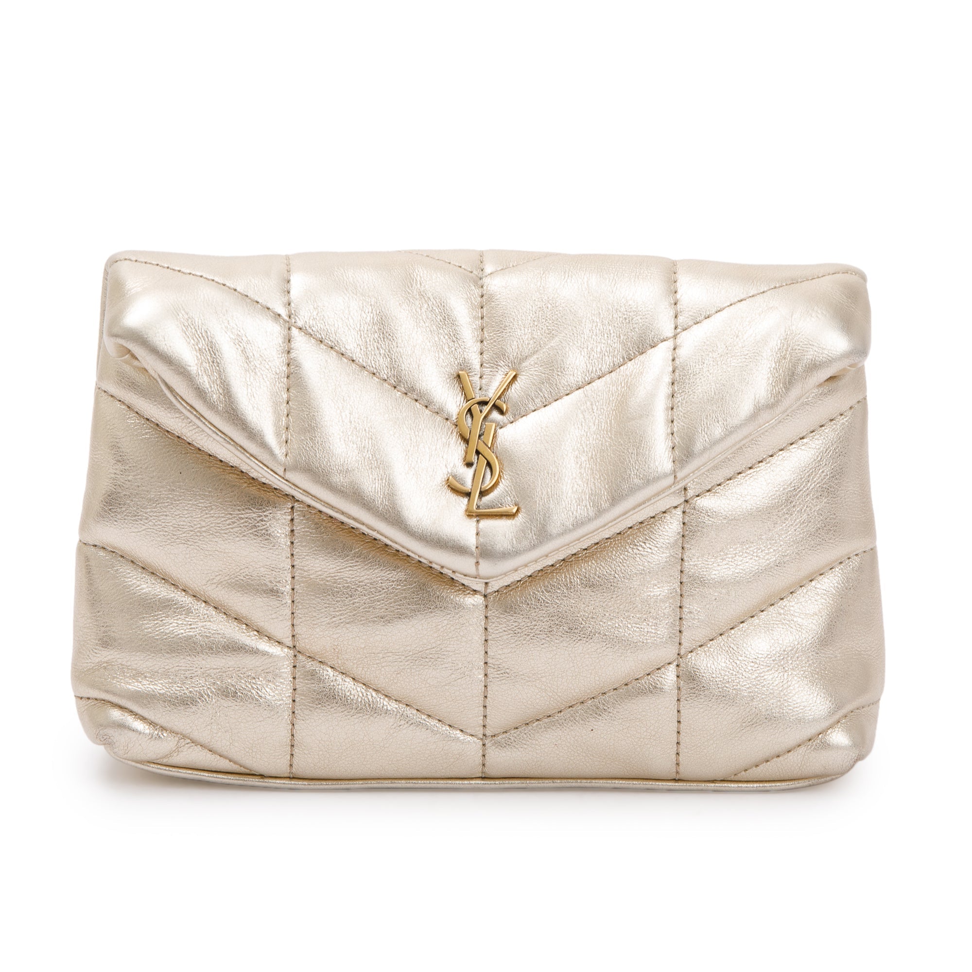 Saint Laurent 2021 Gold Metallic Small Puffer Pouch