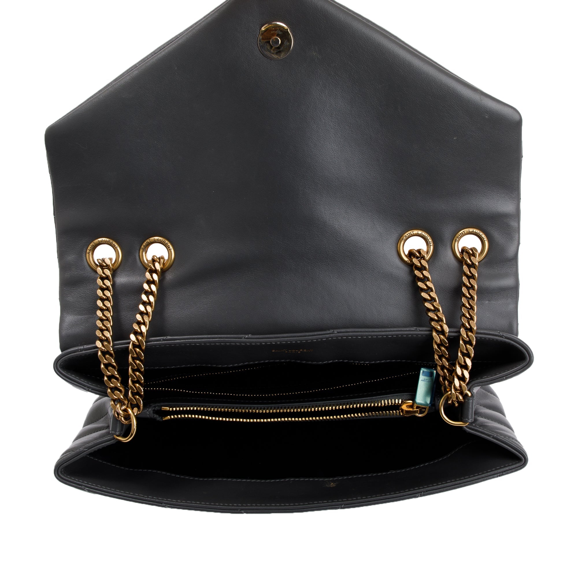 Saint Laurent 2021 Grey Calfskin Leather Medium Loulou Monogram Shoulder Bag w/ Box