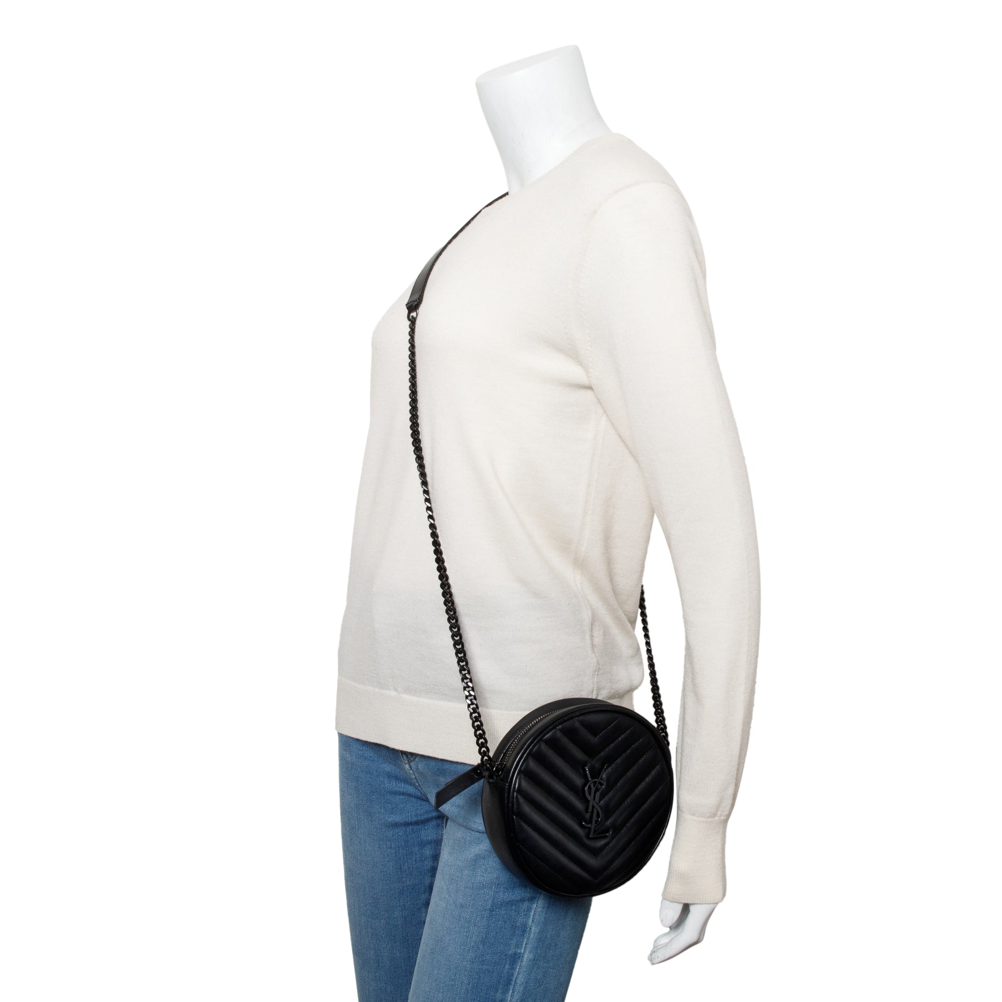 Saint Laurent 2021 So Black Quilted Leather Round Vinyle Camera Bag