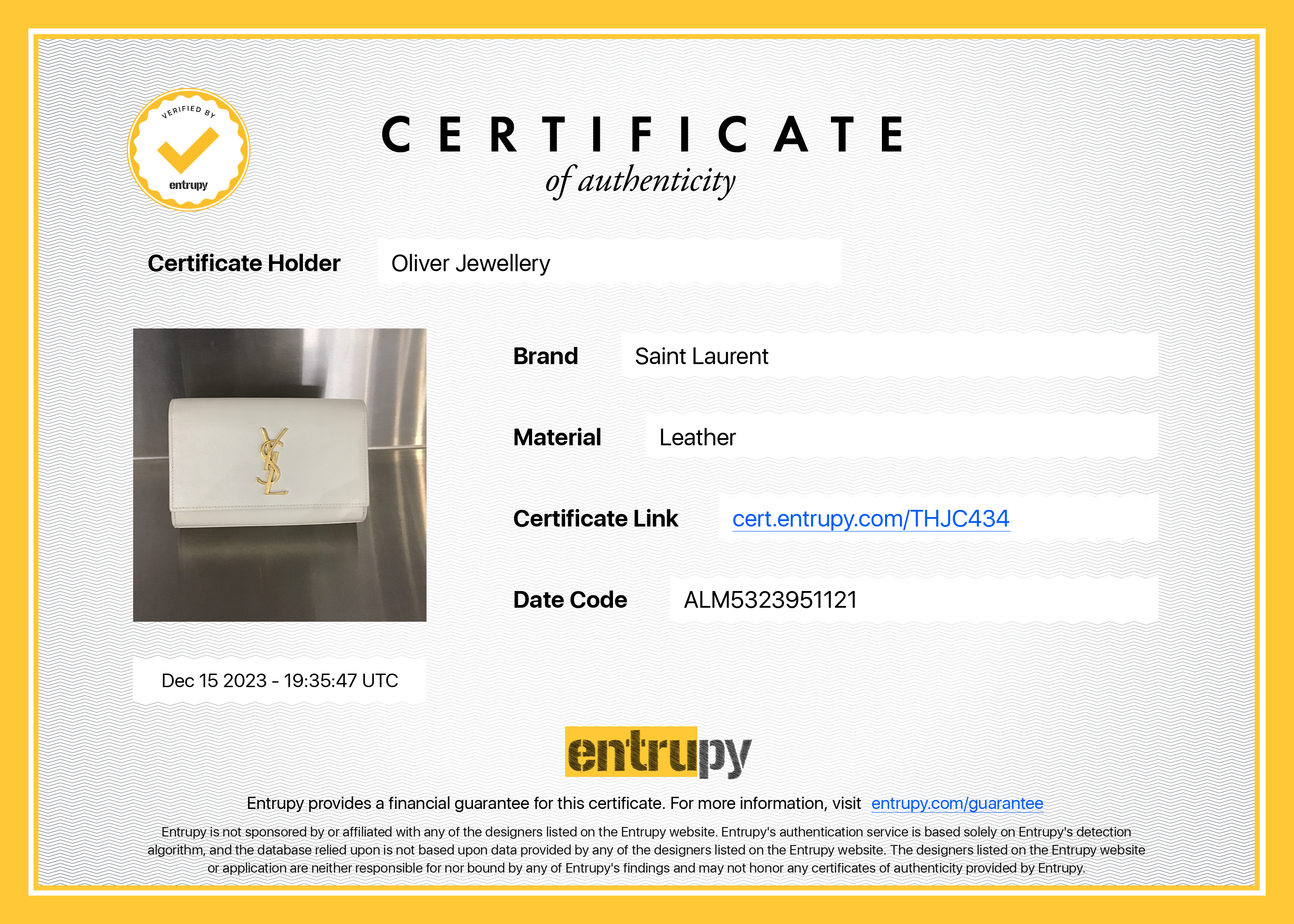 Saint Laurent 2021 White Calfskin Leather Kate Belt Bag