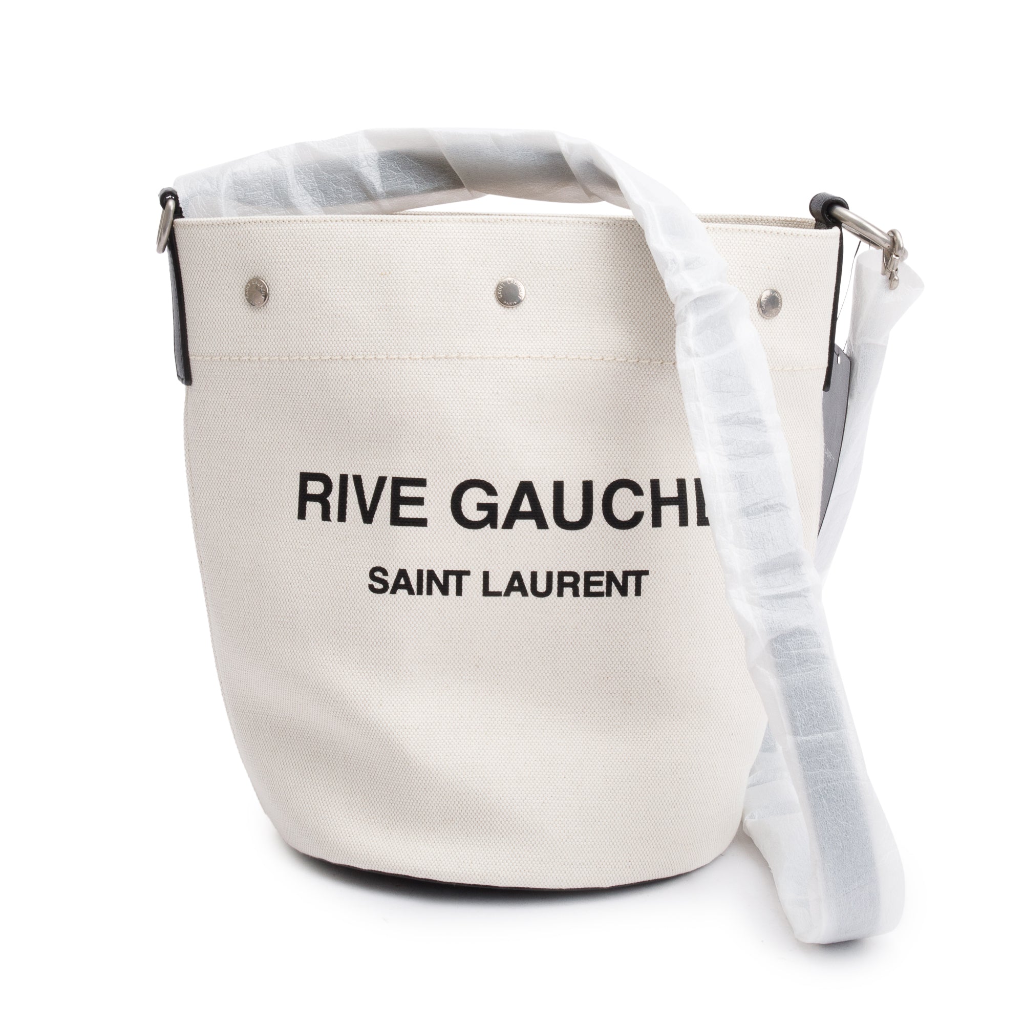 Saint Laurent 2021 White Canvas Rive Gauche Bucket Bag