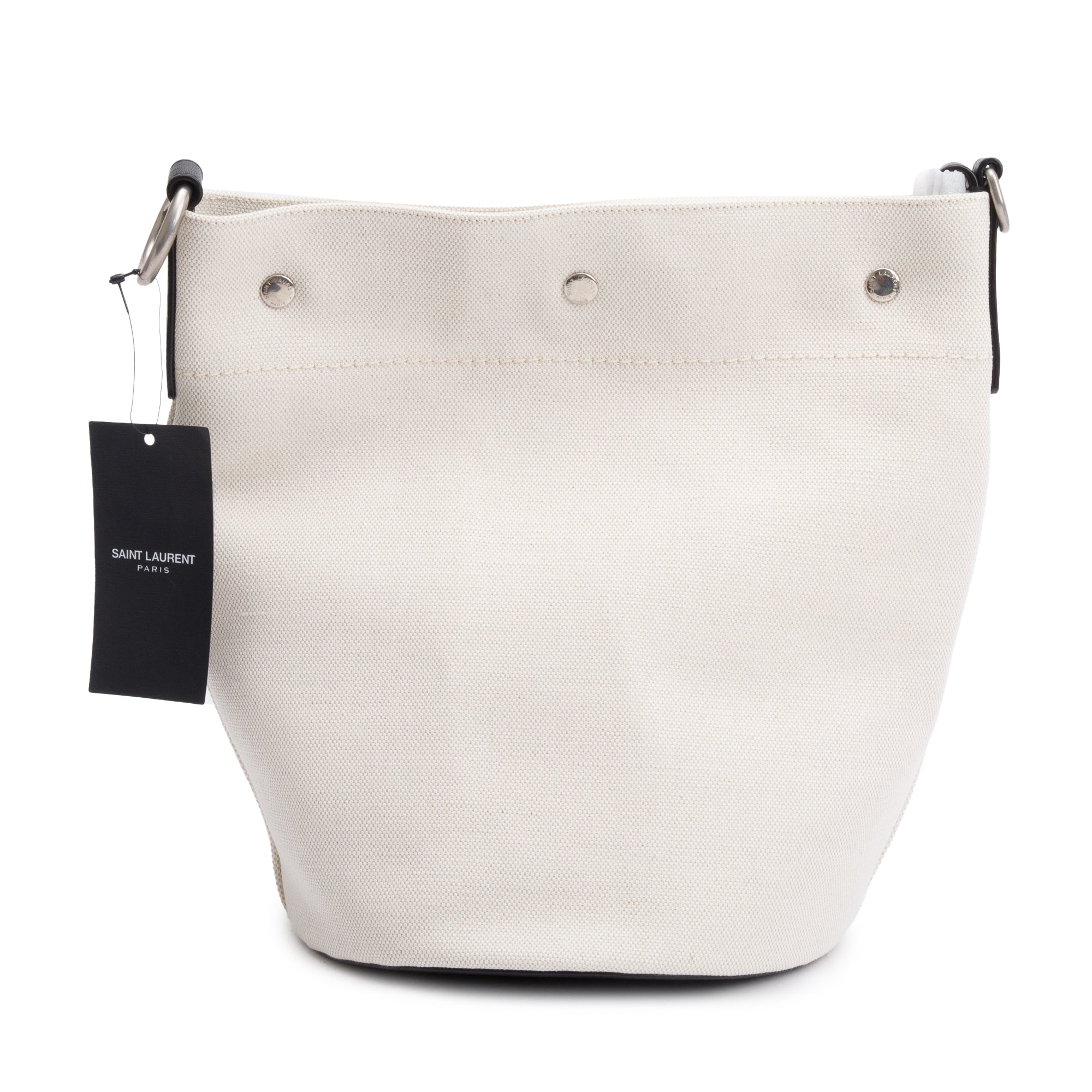 Saint Laurent 2021 White Canvas Rive Gauche Bucket Bag