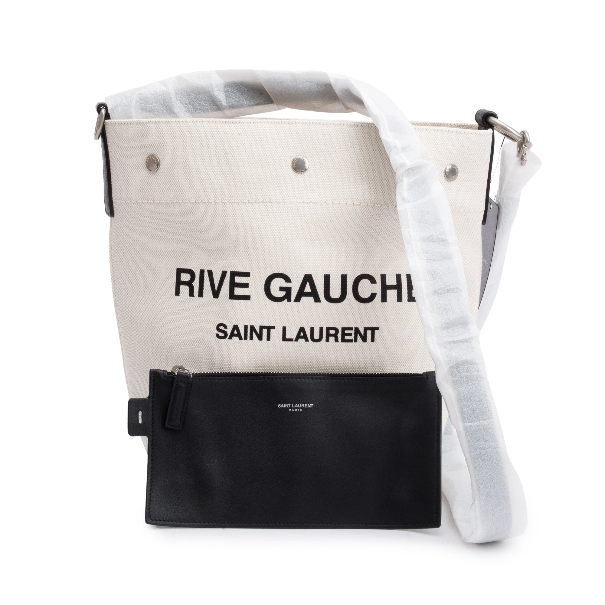 Saint Laurent 2021 White Canvas Rive Gauche Bucket Bag