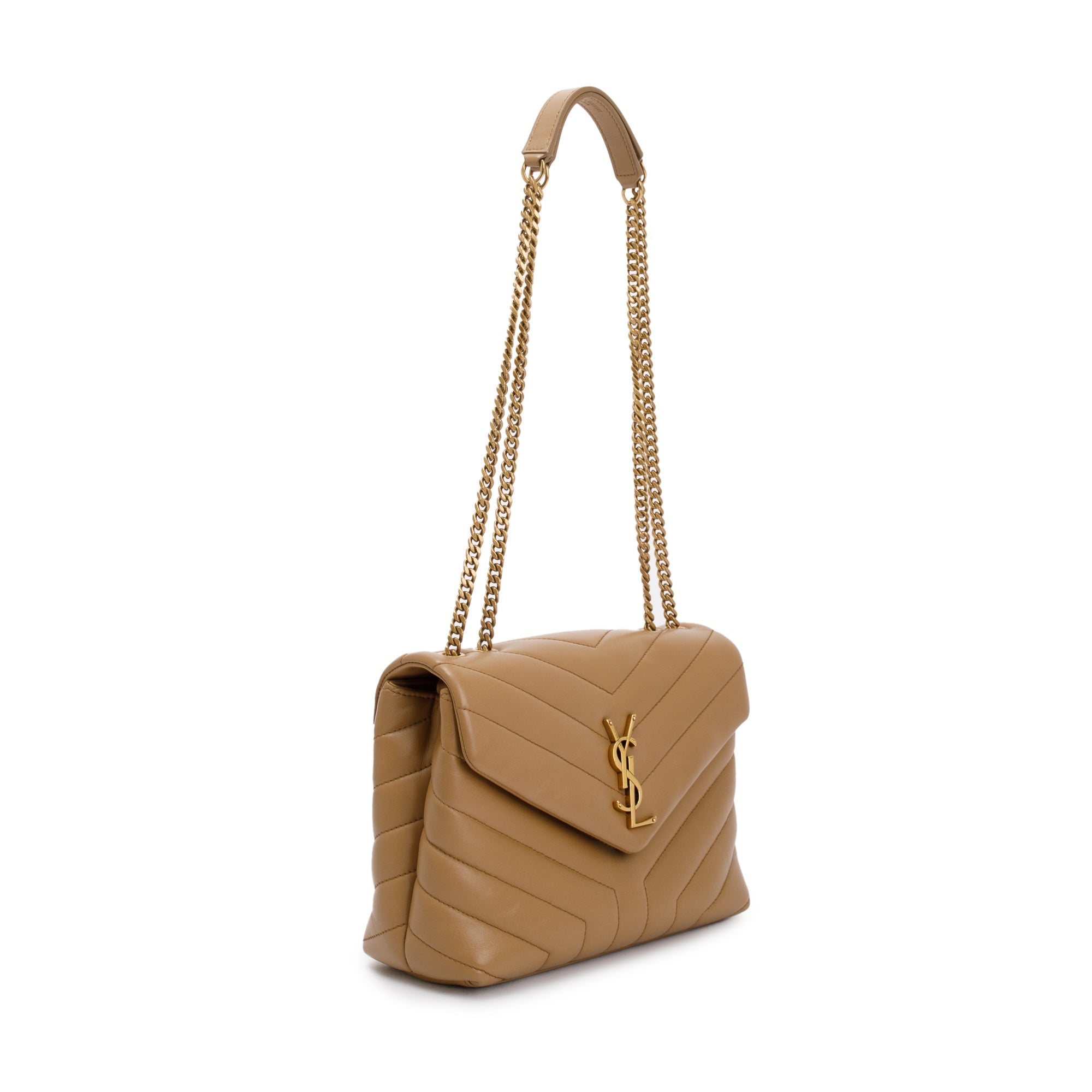 Saint Laurent 2022 Beige Calfskin Leather Small Loulou Chain Shoulder Bag