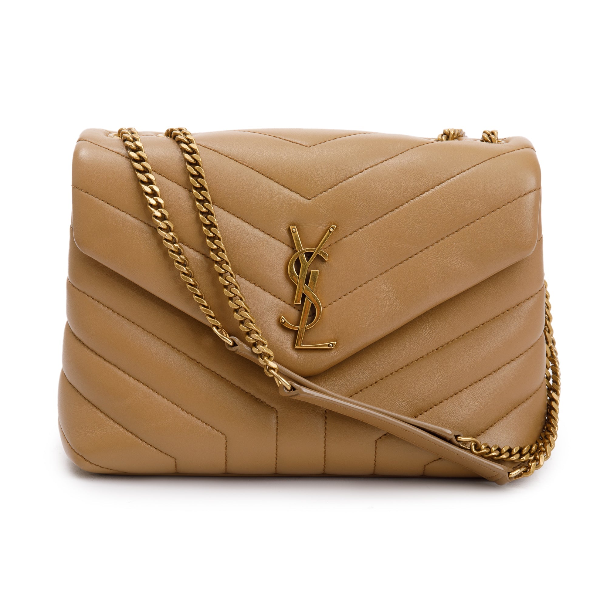Saint Laurent 2022 Beige Calfskin Leather Small Loulou Chain Shoulder Bag